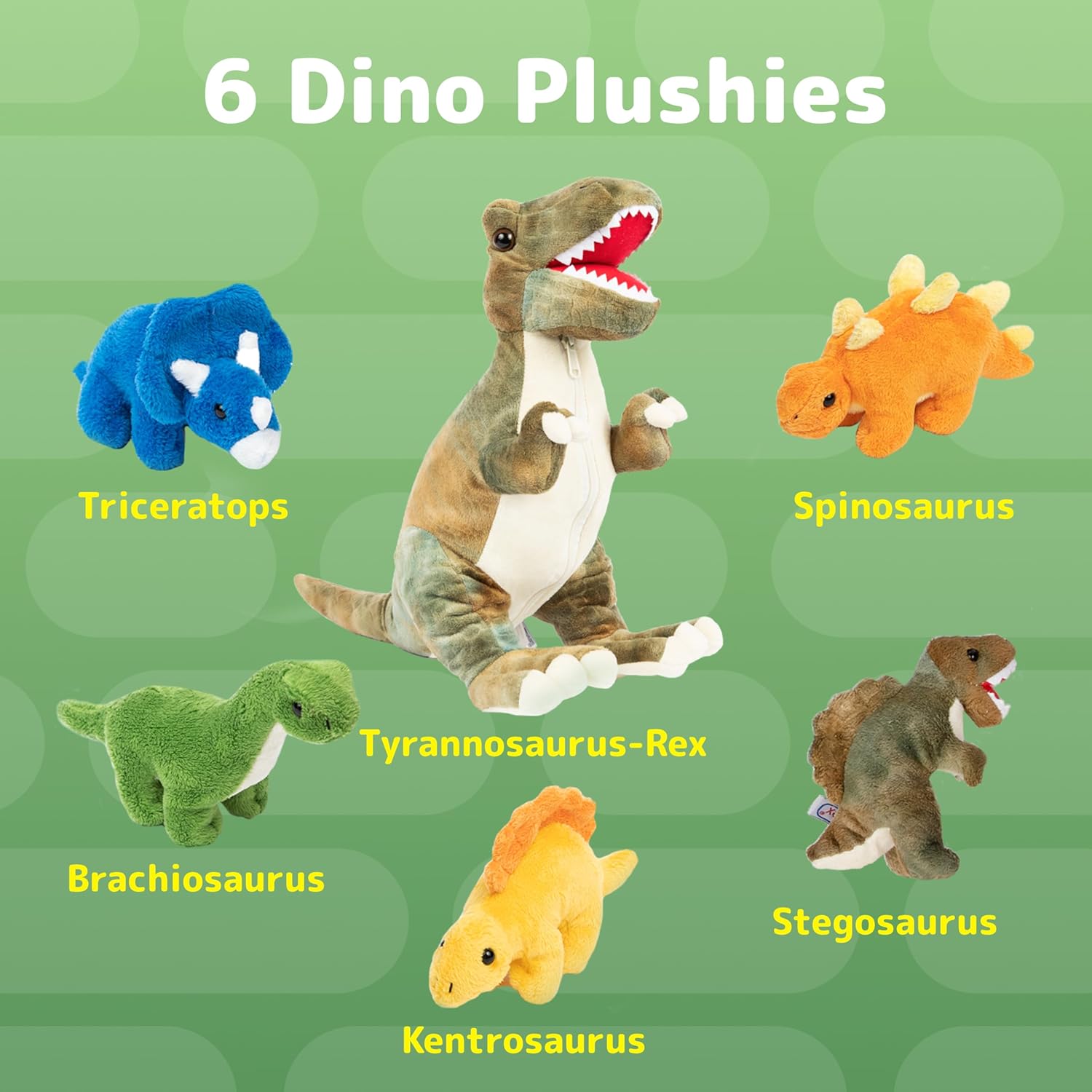 PREXTEX Dinosaur Plush Set - T-Rex and 5 Zipped Baby Dinosaurs