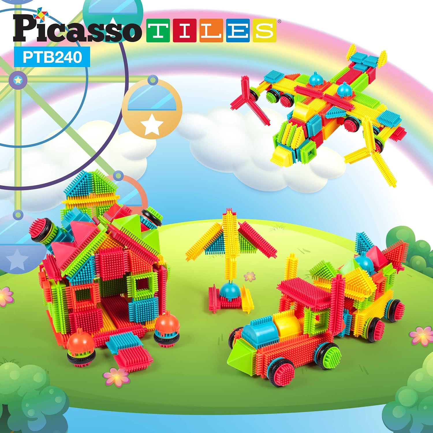 PicassoTiles 240pcs Hedgehog Building Blocks 3D Interlocking Set