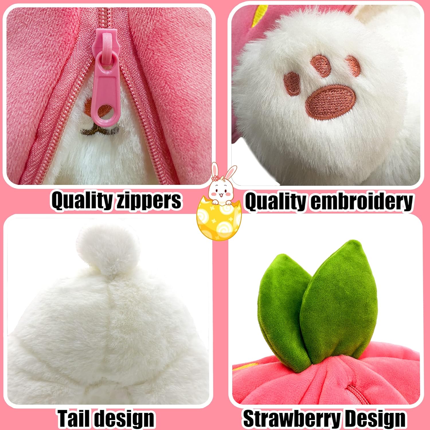 YOUBLEK Reversible Cuddle Bunny Plush Pillow Strawberry 709 Inches