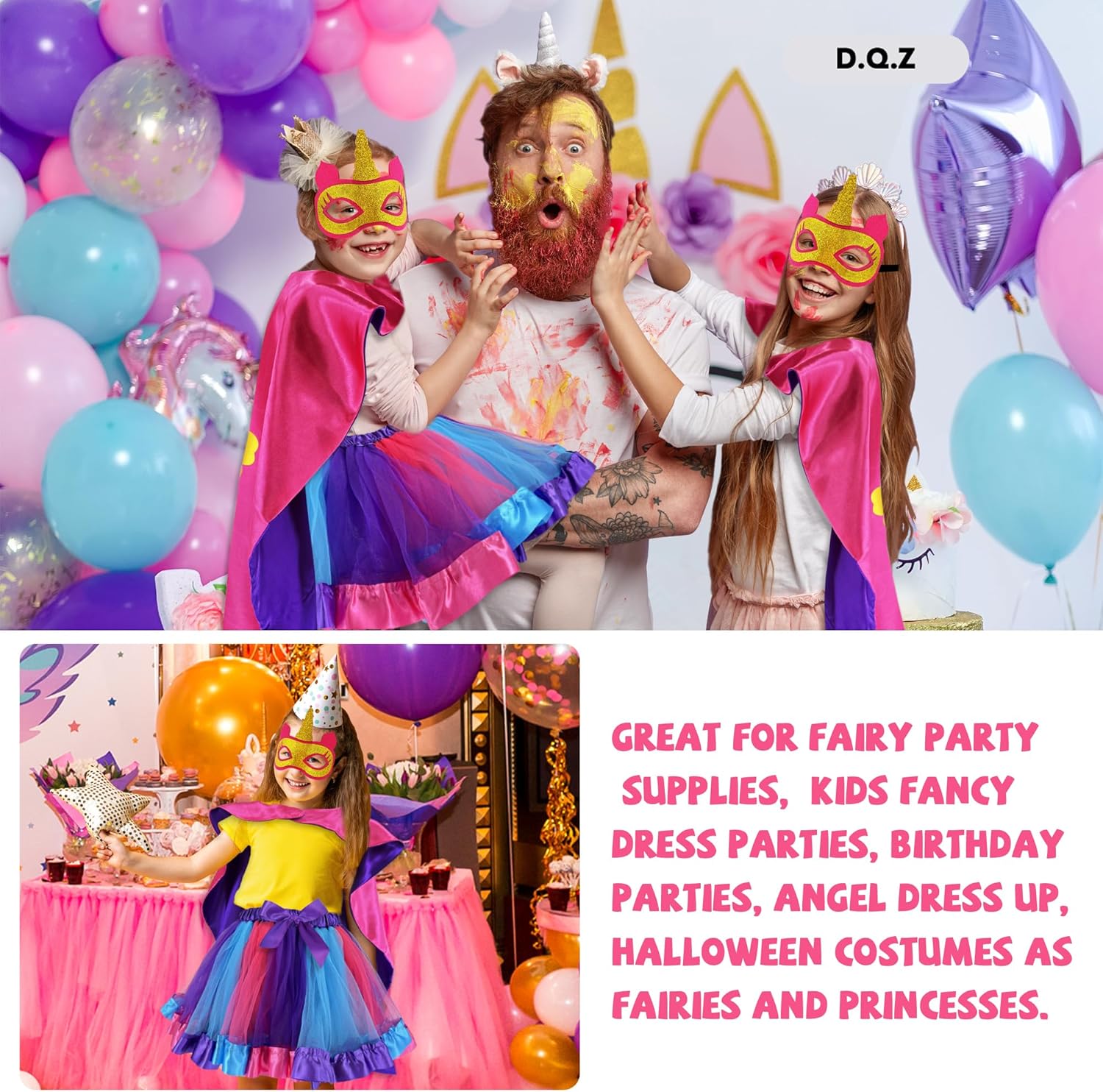 DQZ Superhero Cape with Rainbow TuTu for Girls 3-8