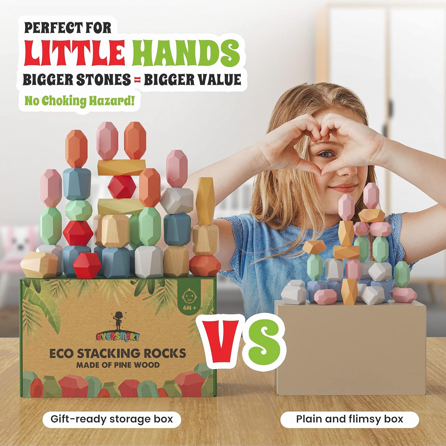 EVERSMART Wooden Stacking Blocks for Kids 1-6 Years
