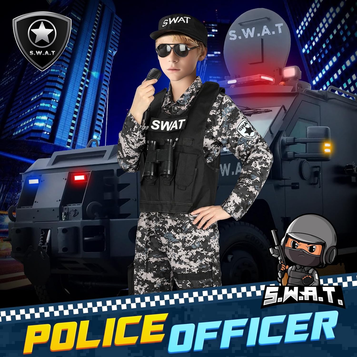 Luucio Kids SWAT Police Officer Costume Set