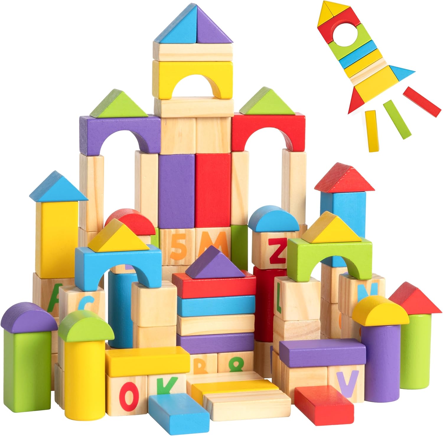 Alphabet Number Wooden Stacking Blocks Set for Toddlers