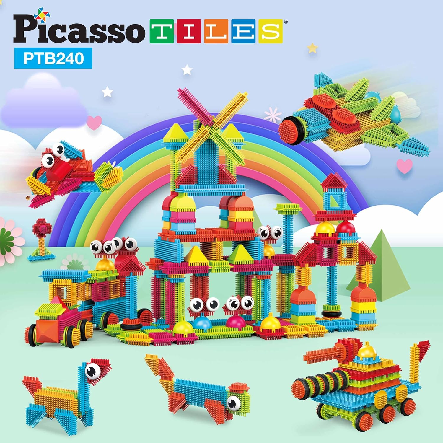 PicassoTiles 240pcs Hedgehog Building Blocks 3D Interlocking Set