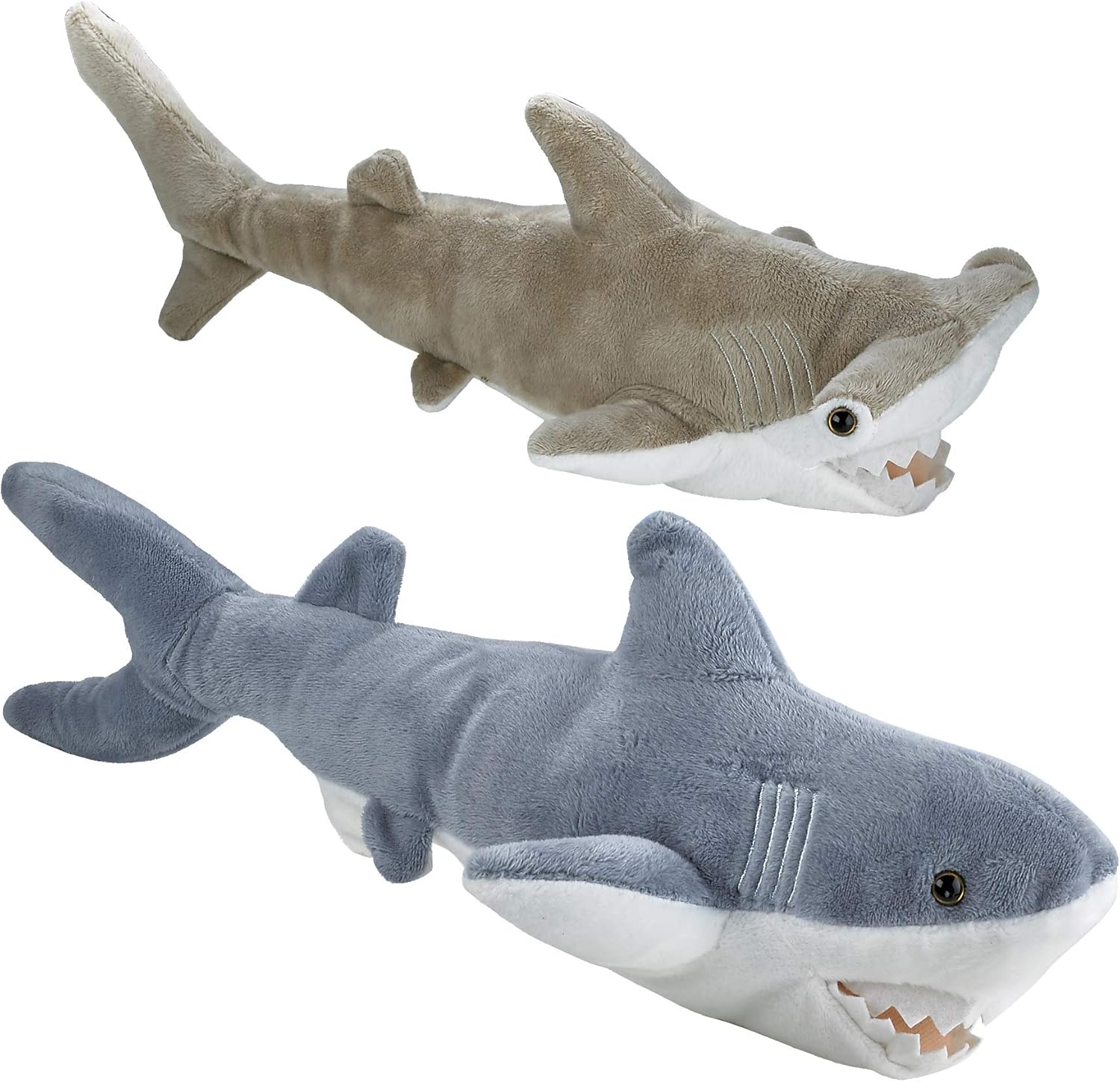 Bedwina Stuffed Animal Sharks - Pack of 2 14 Mako 13 Hammerhead Plush Toys