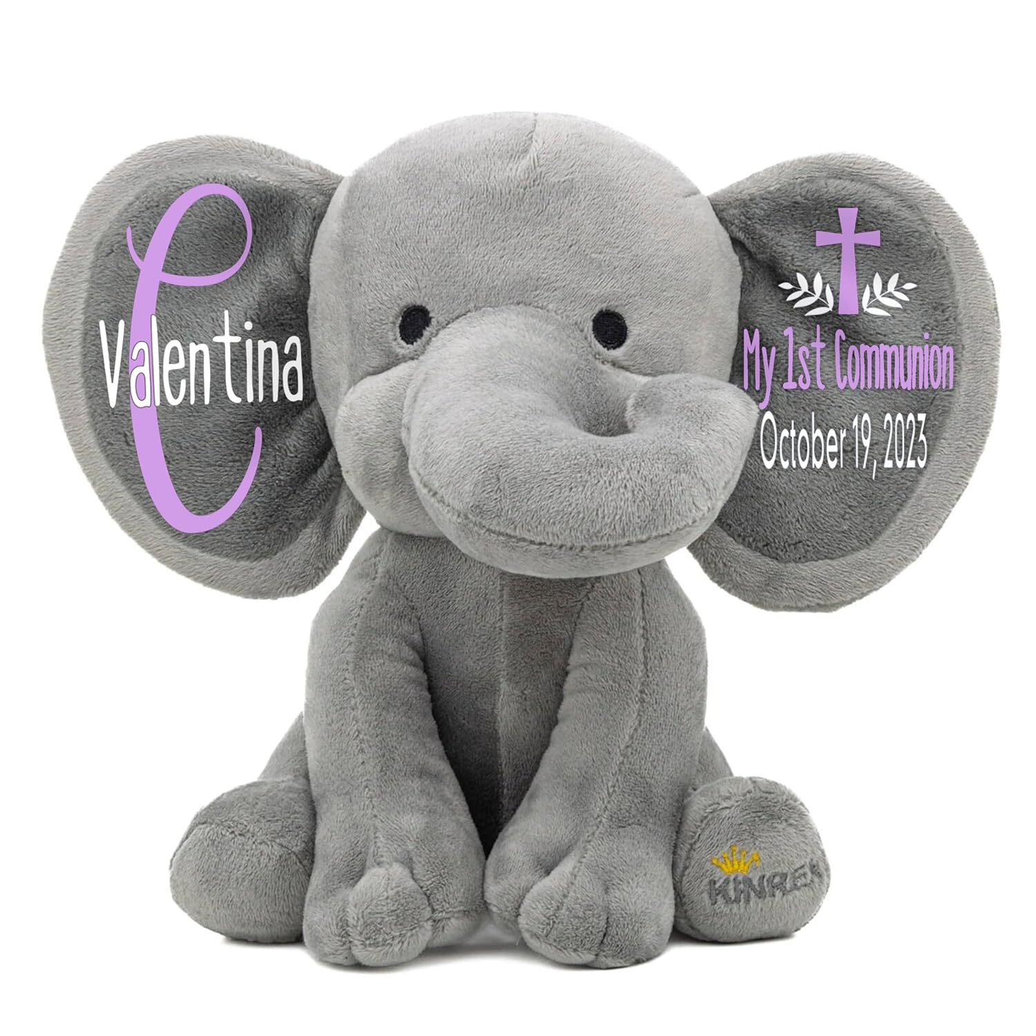 Personalized Elephant Stuffed Animal - My 1st Communion Gift Gray 9 Inches