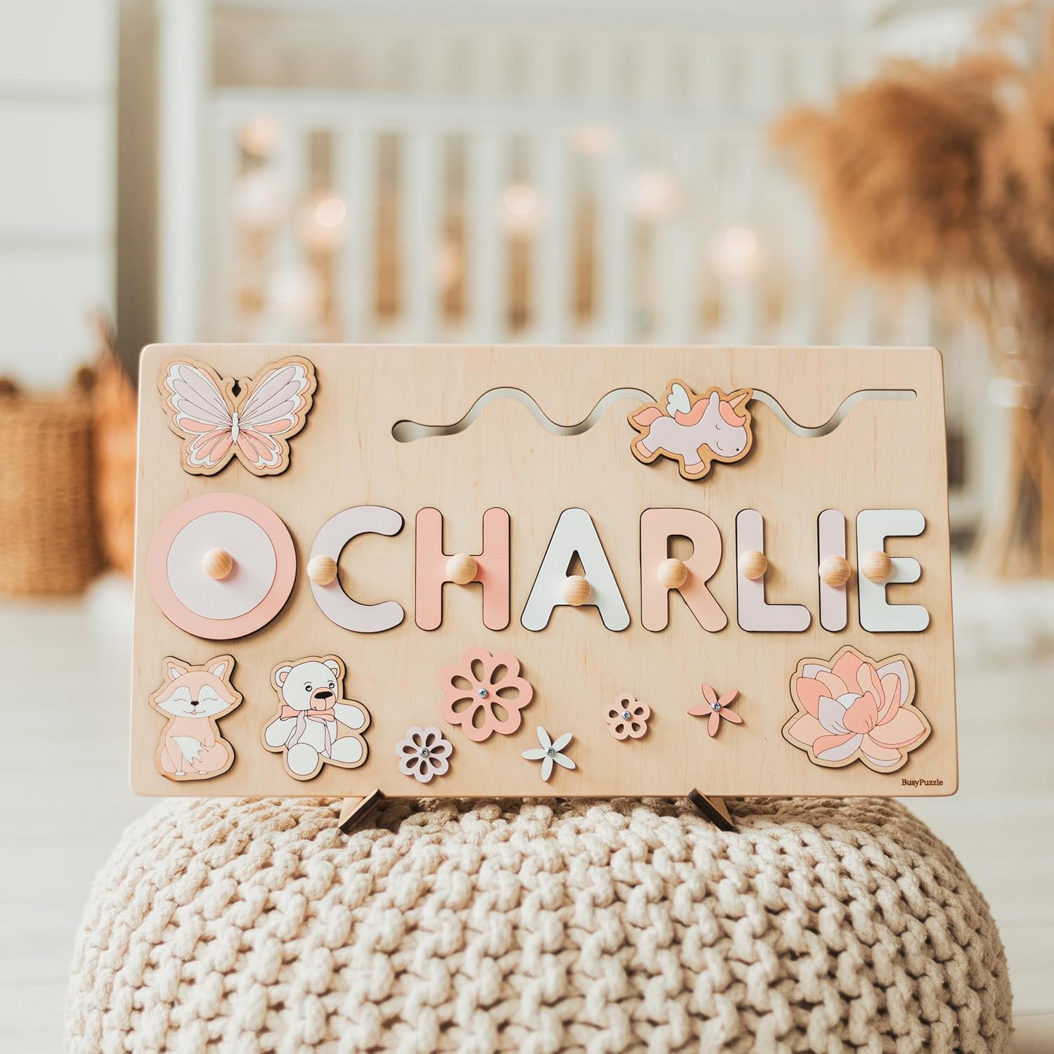 Personalized Name Wooden Puzzle Baby Girl 1st Birthday Gift