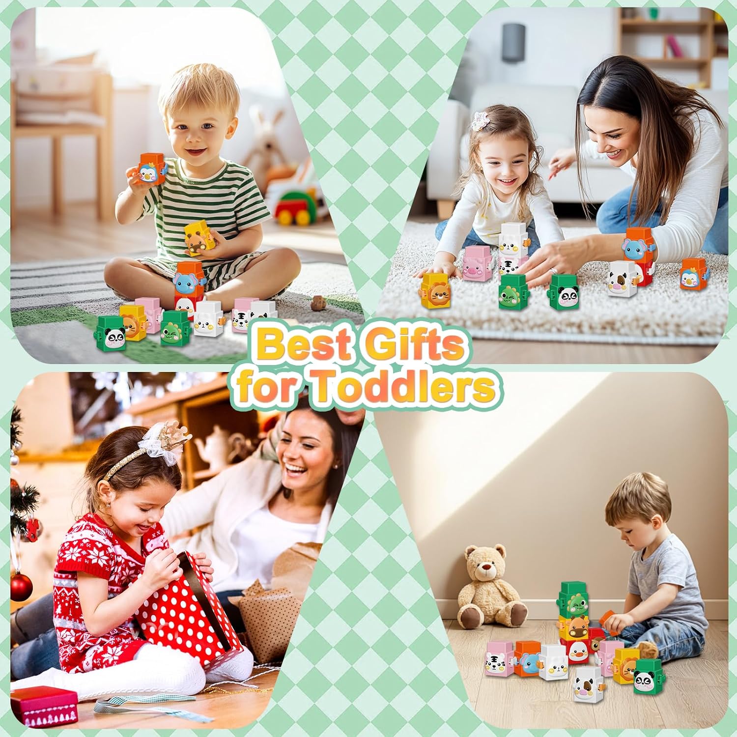 BLNOS 12 PCS Pressable Animal Stacking Blocks