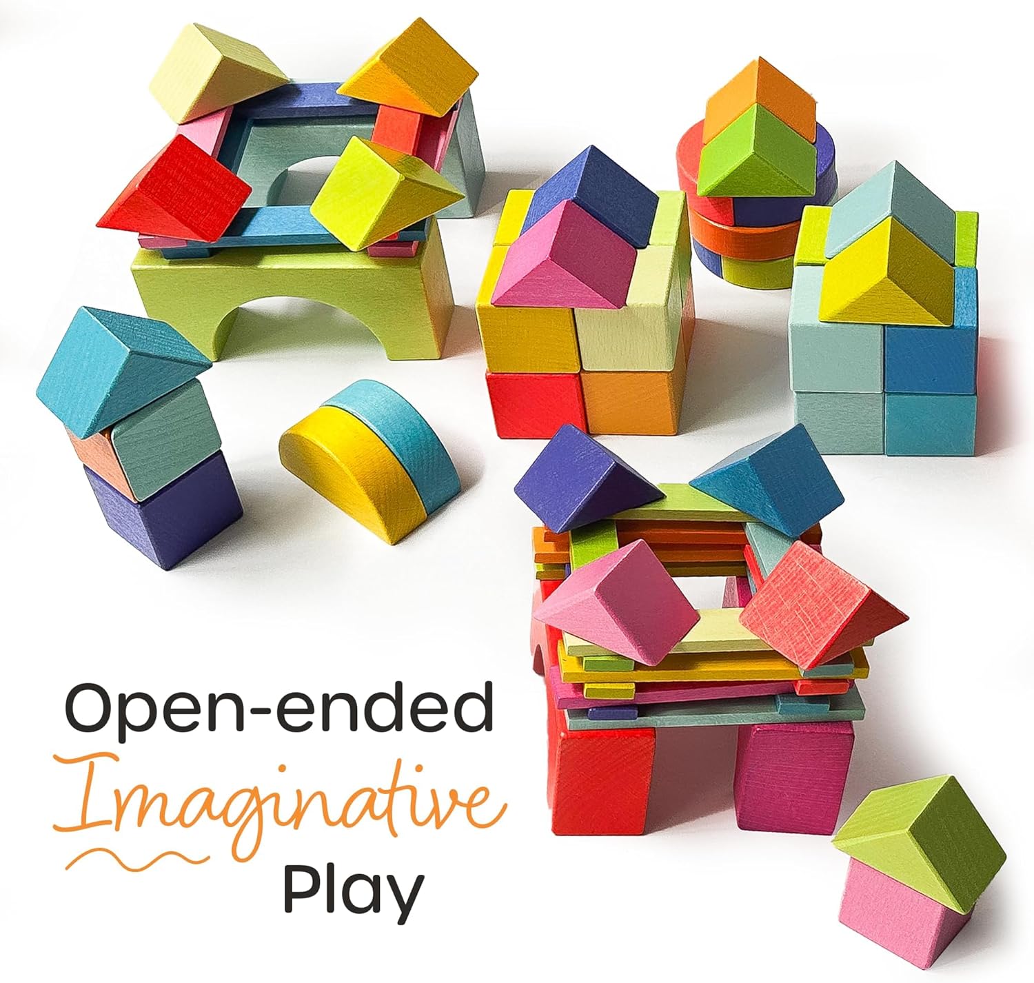Quiggly Montessori Rainbow Building Blocks 68-Piece Set