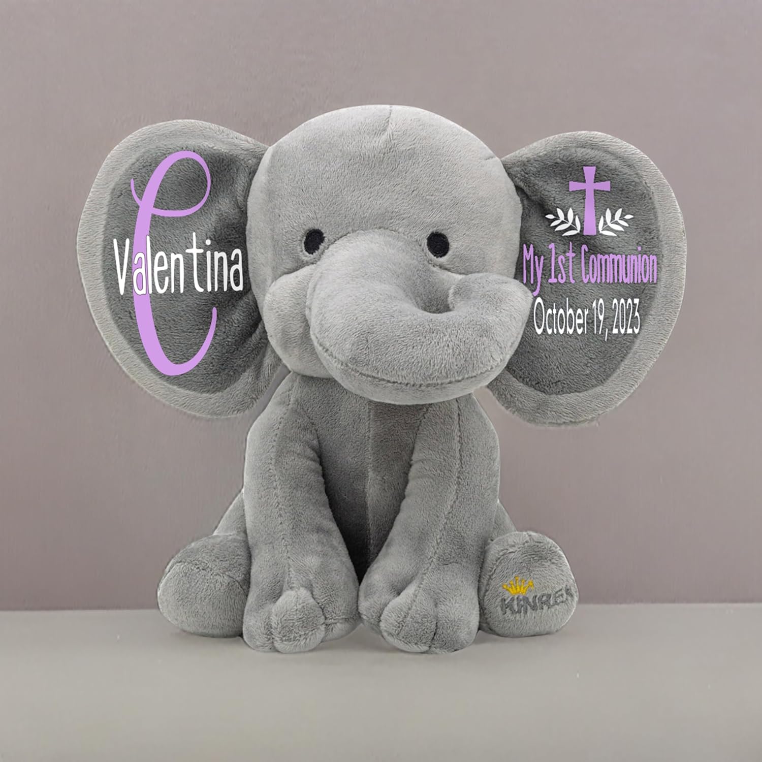 Personalized Elephant Stuffed Animal - My 1st Communion Gift Gray 9 Inches