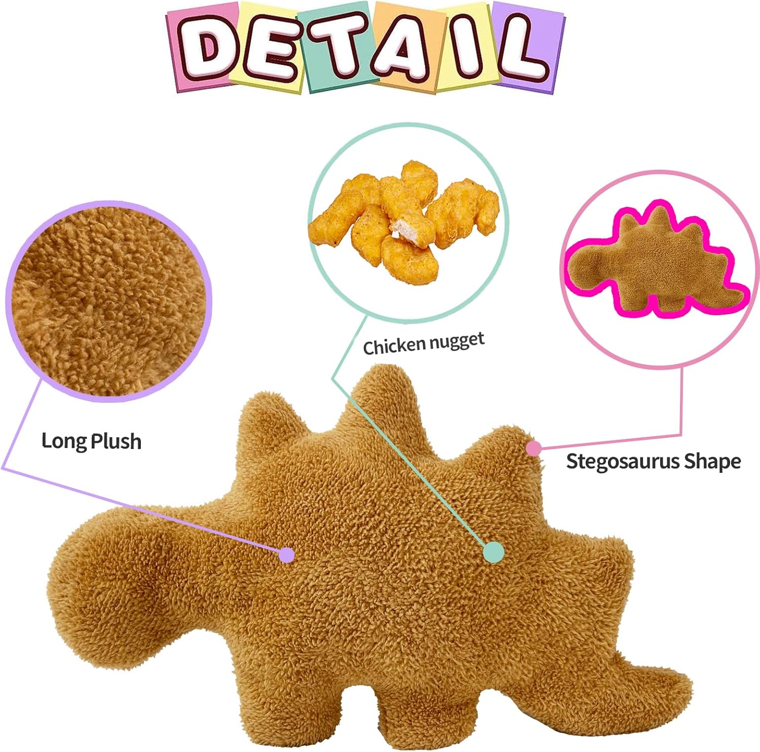 Dino Nugget Pillow - Stegosaurus Soft Plush Dinosaur Toy for Kids