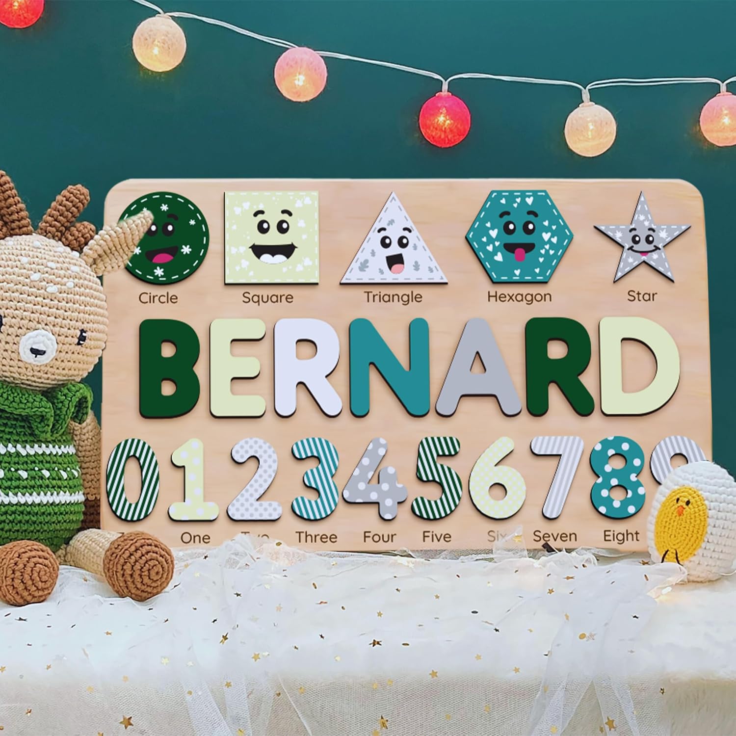 Personalized Wooden Shape Puzzle for Toddlers with Babys Name