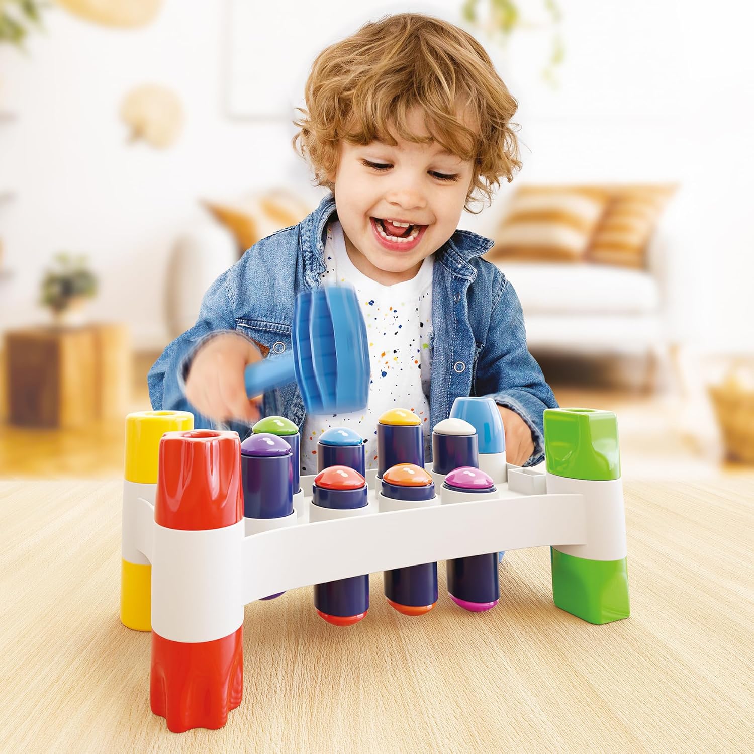 Quercetti Hammer Peggy Peg Pounding Bench Toy for Toddlers 18mo 1