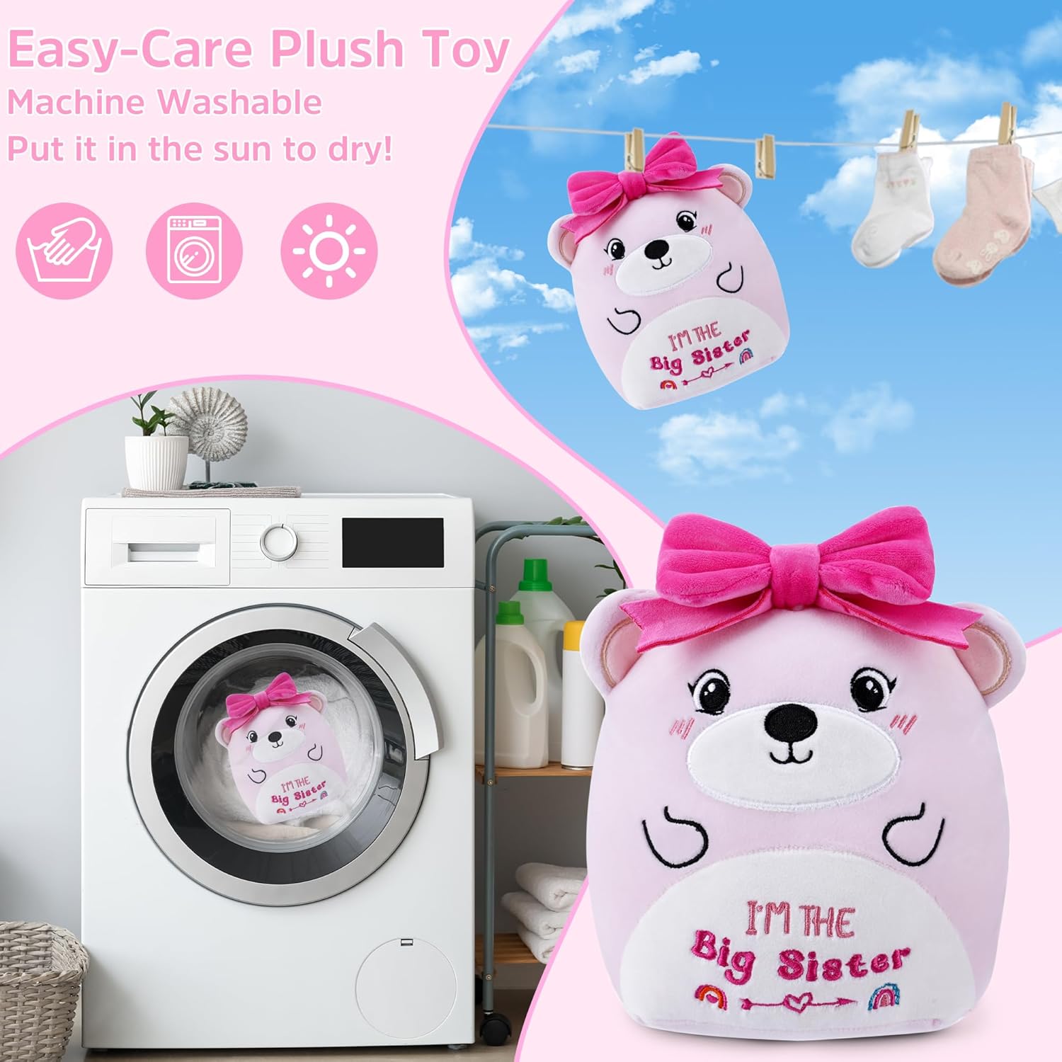Big Sister Plush Bear with Pink Bow 8-Inch Stuffed Animal