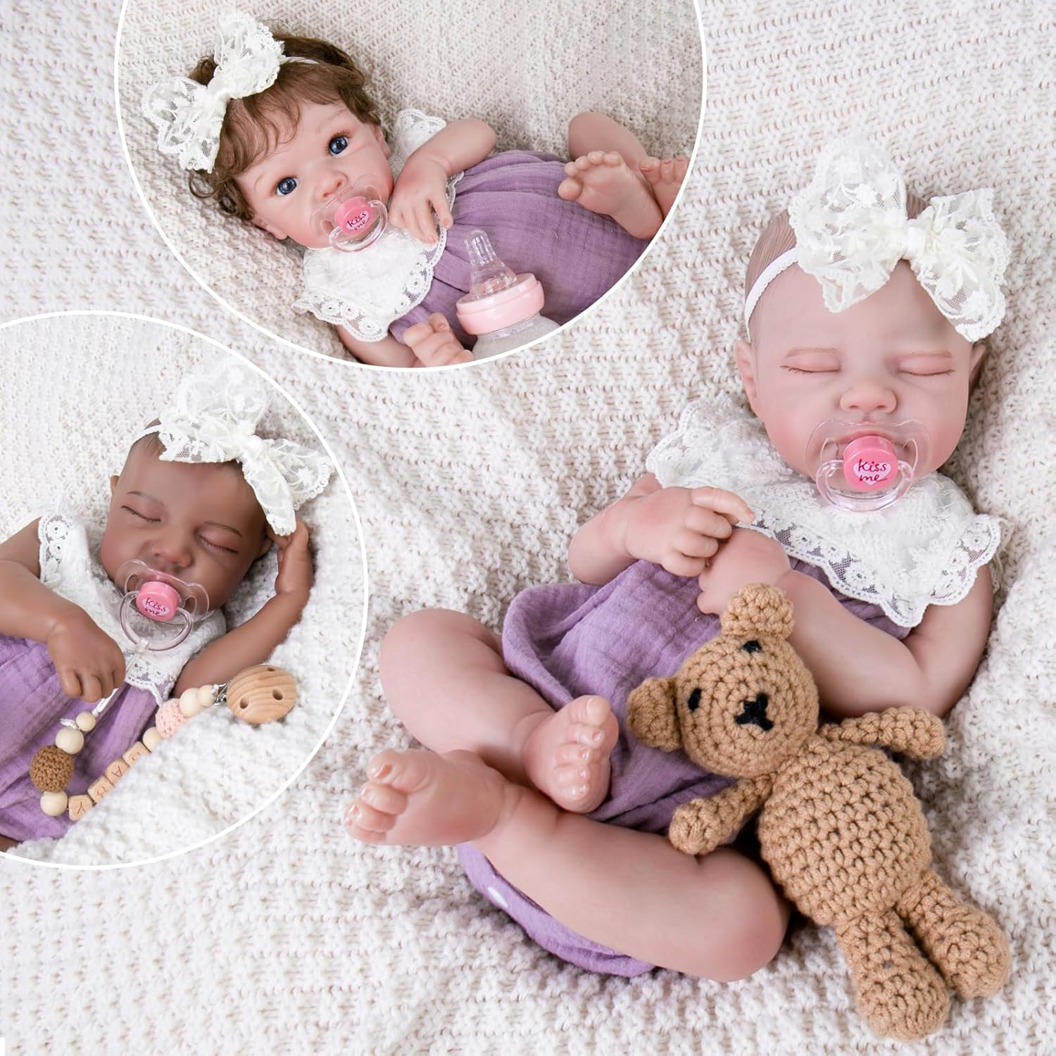 Aori Reborn Baby Doll Purple Outfit with Lace Headband