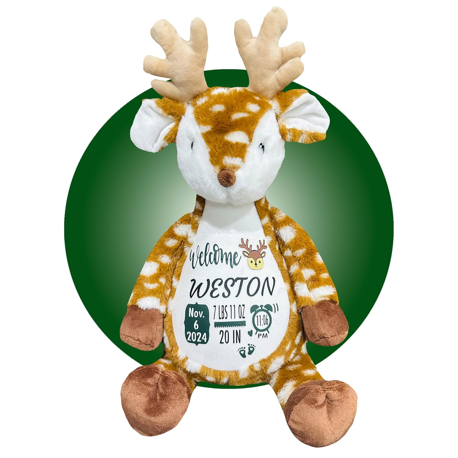Kikilishop Birth Stat Reindeer Plush - Washable Keepsake
