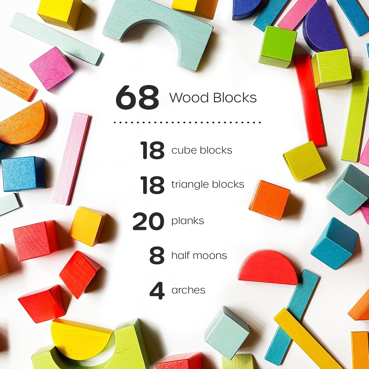 Quiggly Montessori Rainbow Building Blocks 68-Piece Set