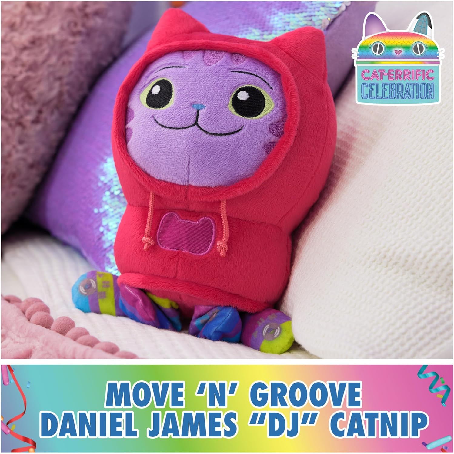 Gabbys Dollhouse DJ Catnip Plush Toy 10-Inch Move Groove Stuffed Animal