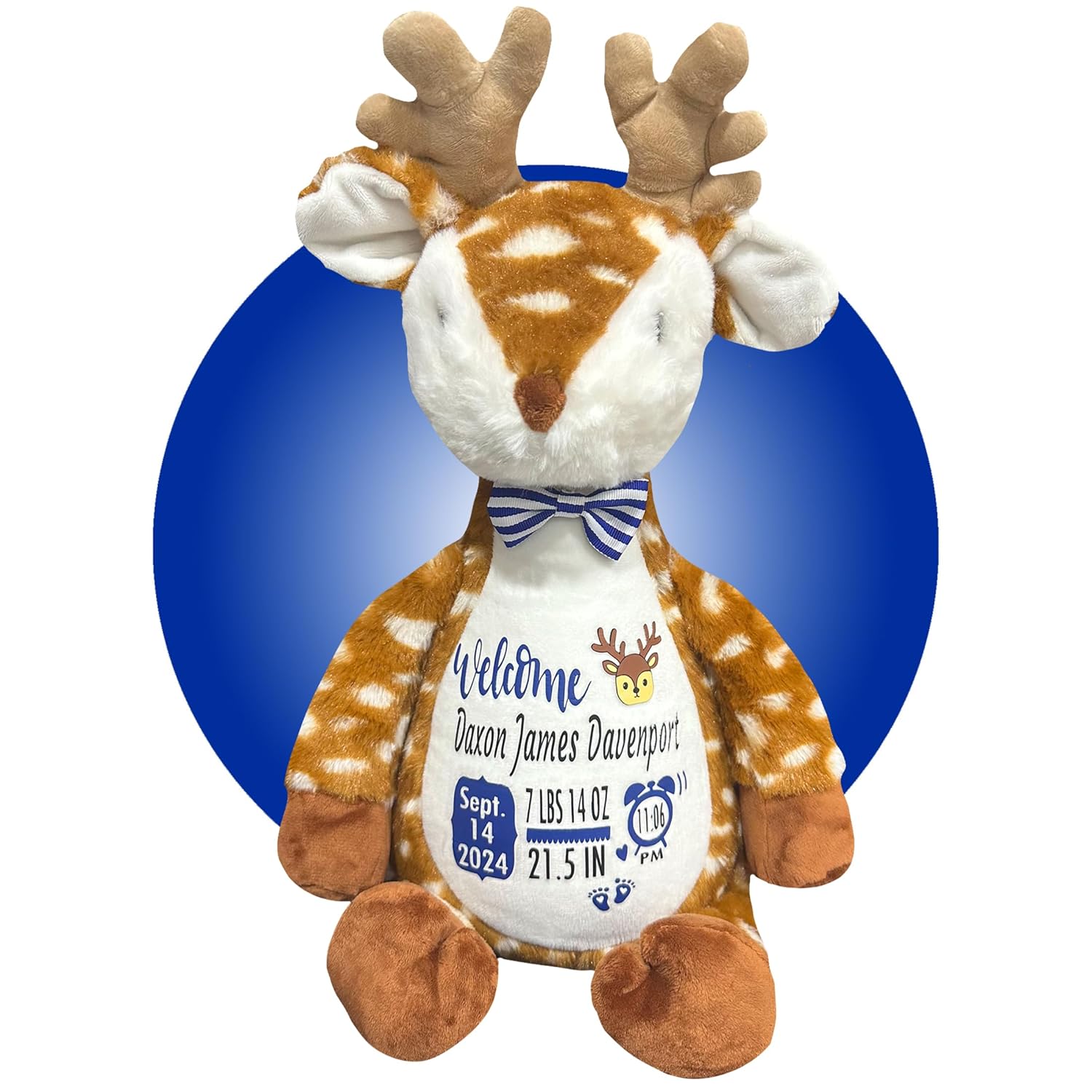 Kikilishop Birth Stat Reindeer Plush - Washable Keepsake