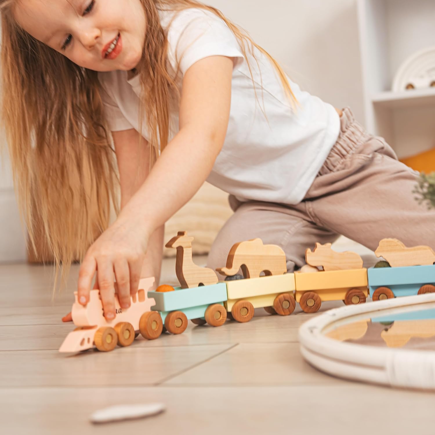 Personalized Freight Train with Name and Animal Wagon Set