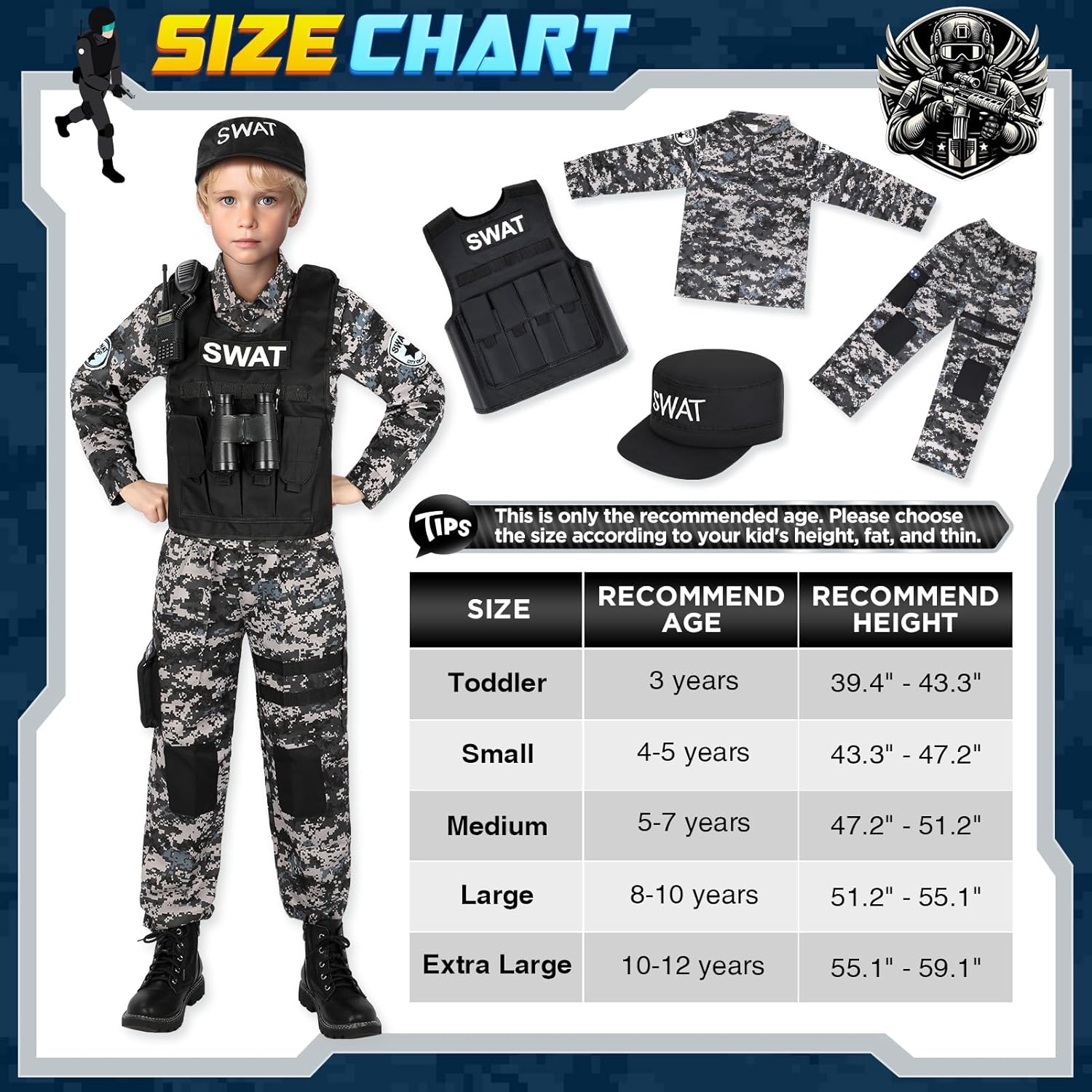 Luucio Kids SWAT Police Officer Costume Set