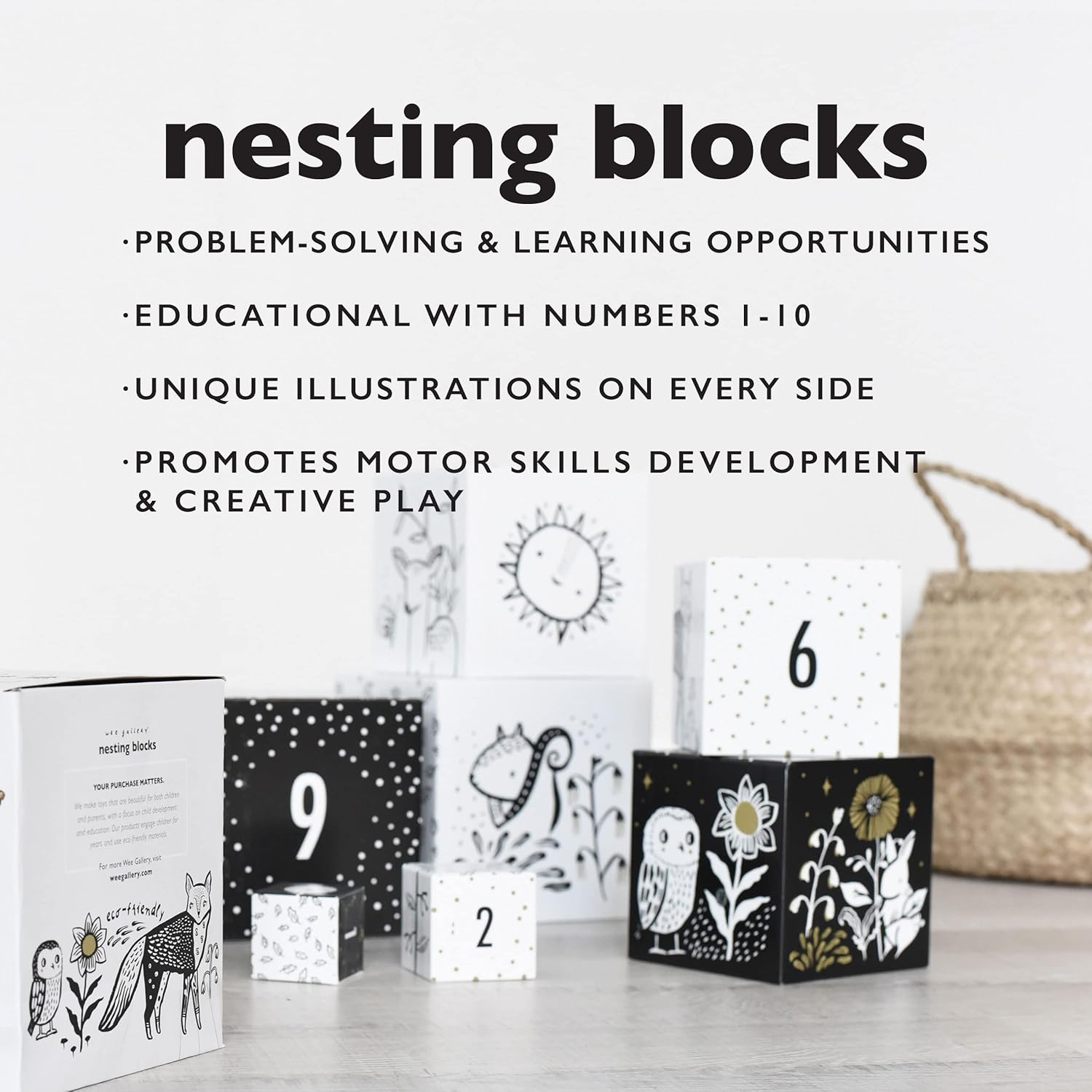 Wee Gallery Nesting Blocks - Woodland Animals Numbers