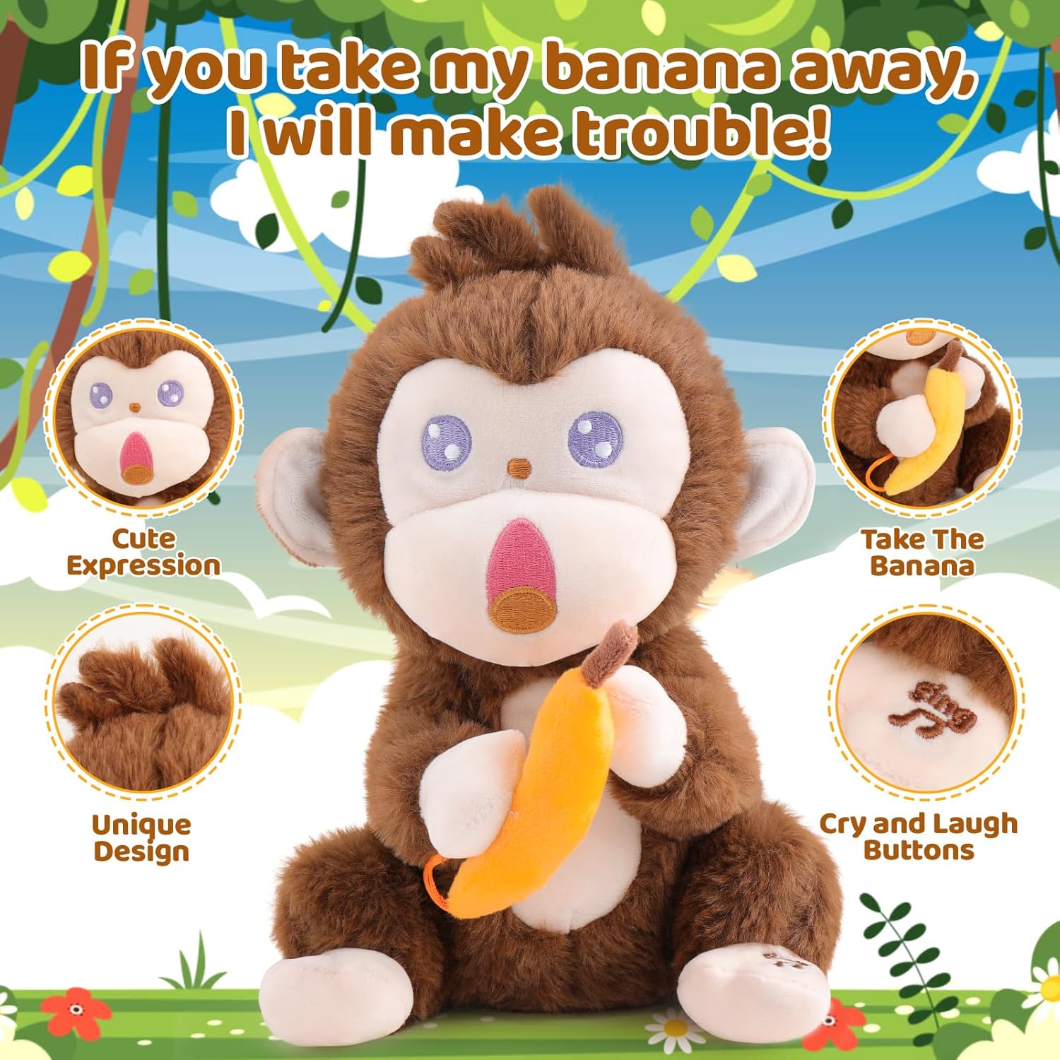 Emoin Interactive Monkey Plush Toy with Banana