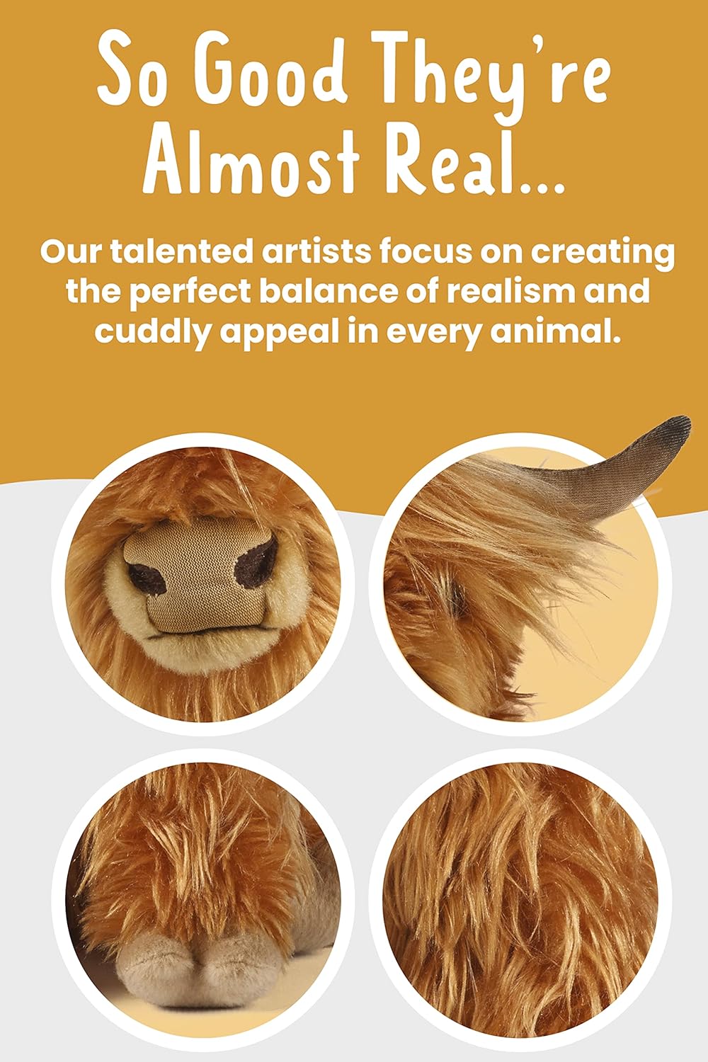 Living Nature Highland Cow Brown Stuffed Animal with Sound