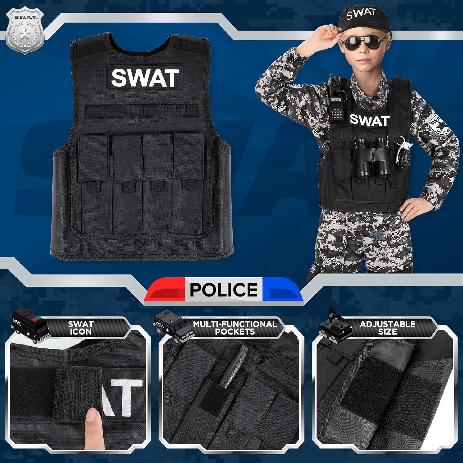 Luucio Kids SWAT Police Officer Costume Set