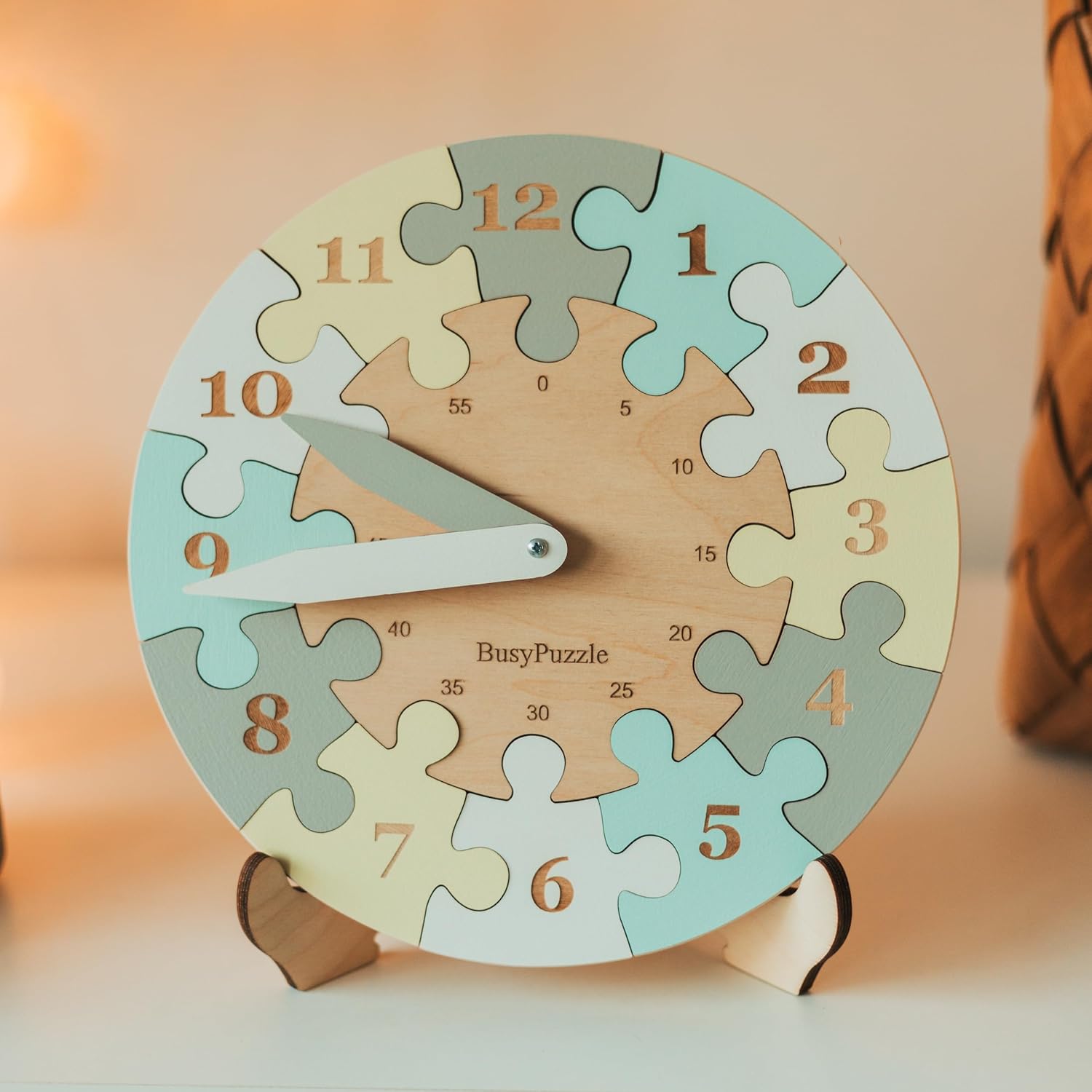 Wooden Montessori Clock Puzzle with Rainbow Colors