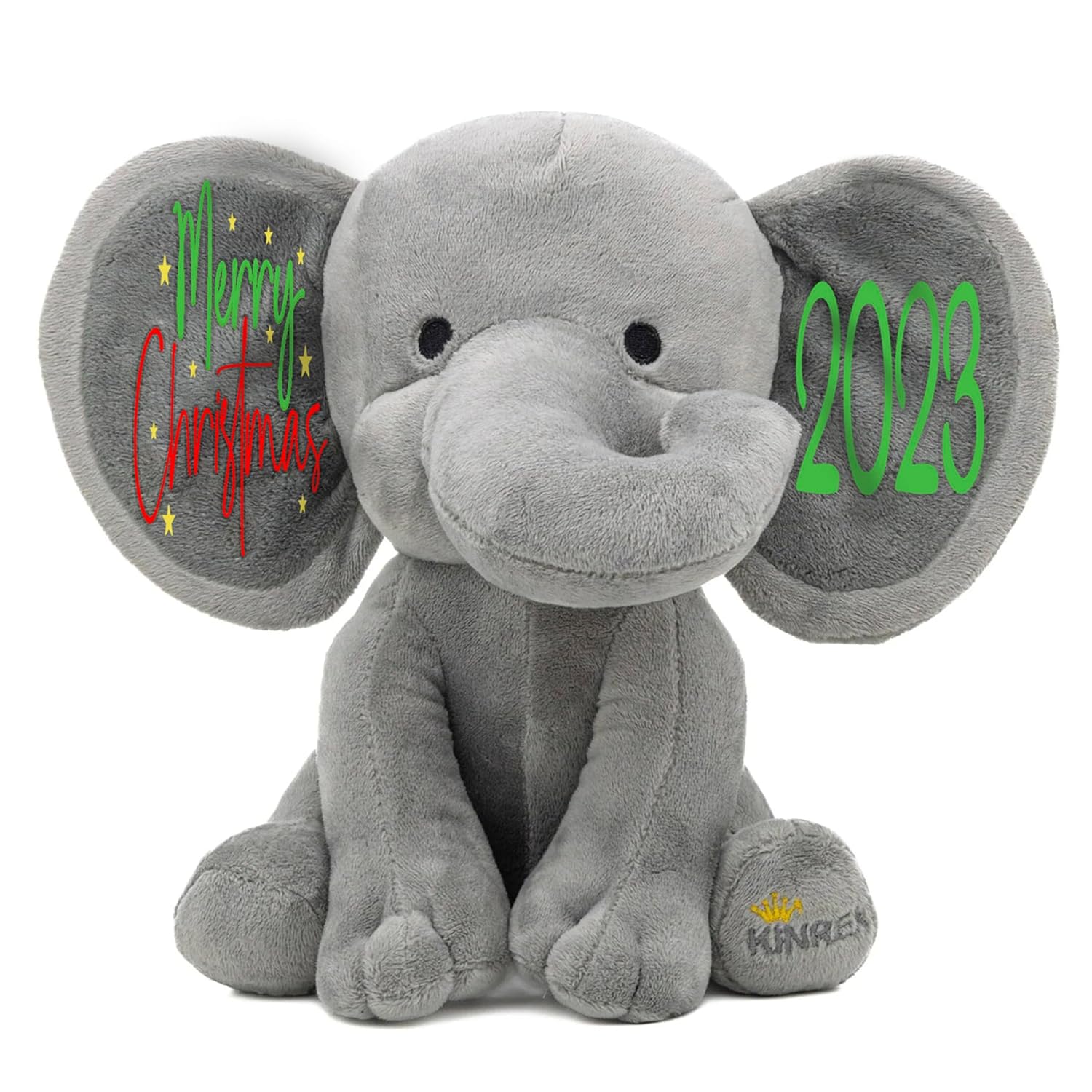 Personalized Elephant Stuffed Animal - Gray 9 Inches Merry Christmas 2023