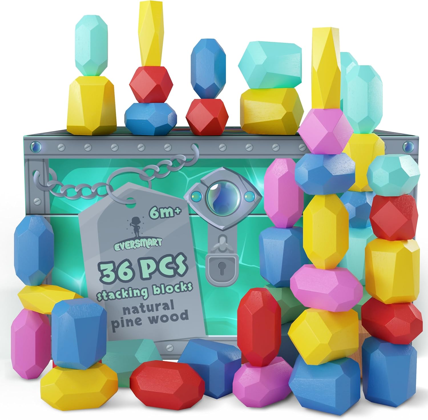 EVERSMART Wooden Stacking Blocks for Kids 1-6 Years