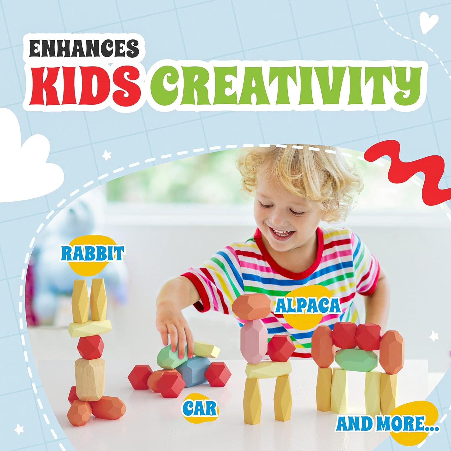 EVERSMART Wooden Stacking Blocks for Kids 1-6 Years