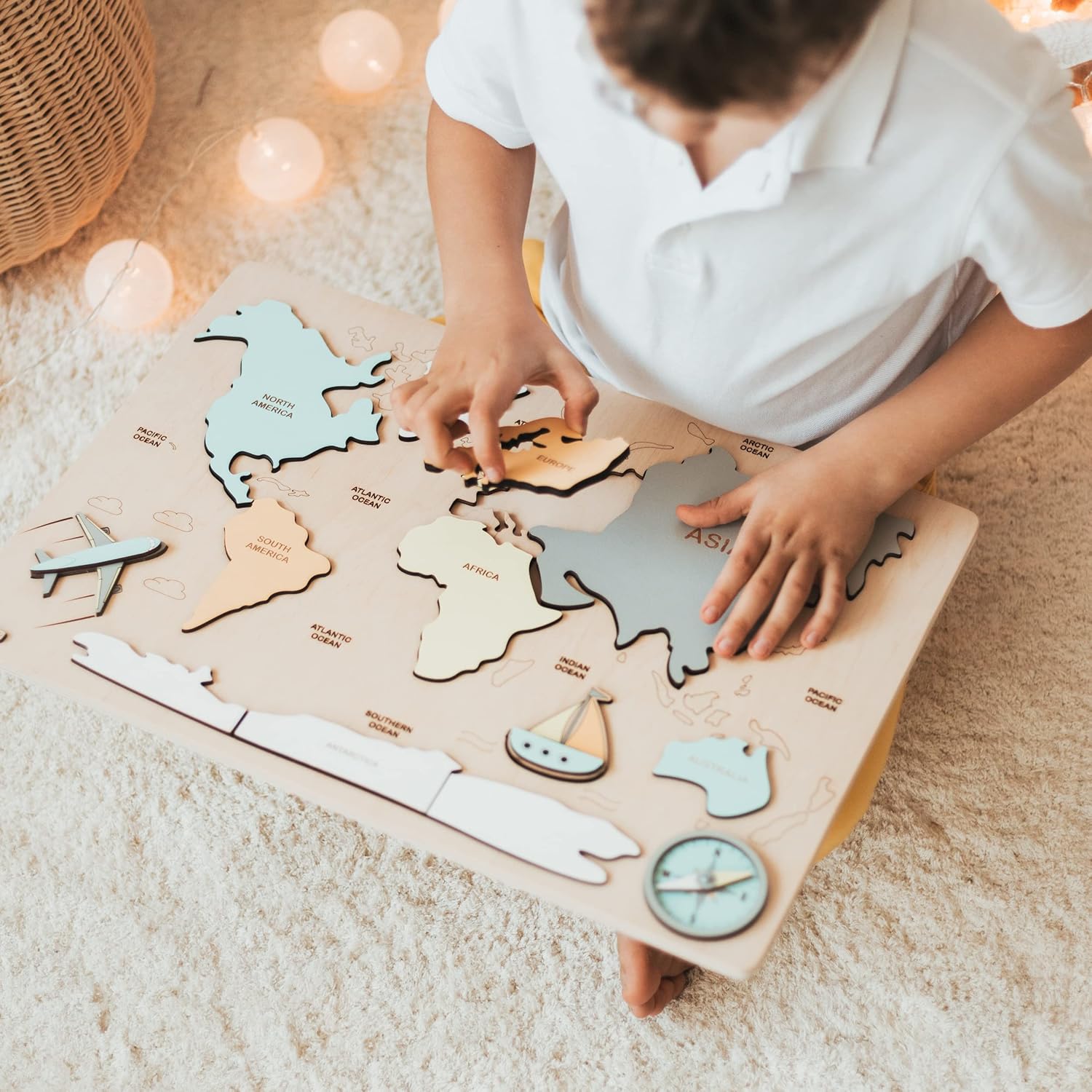 Montessori Wooden World Map Puzzle for Kids