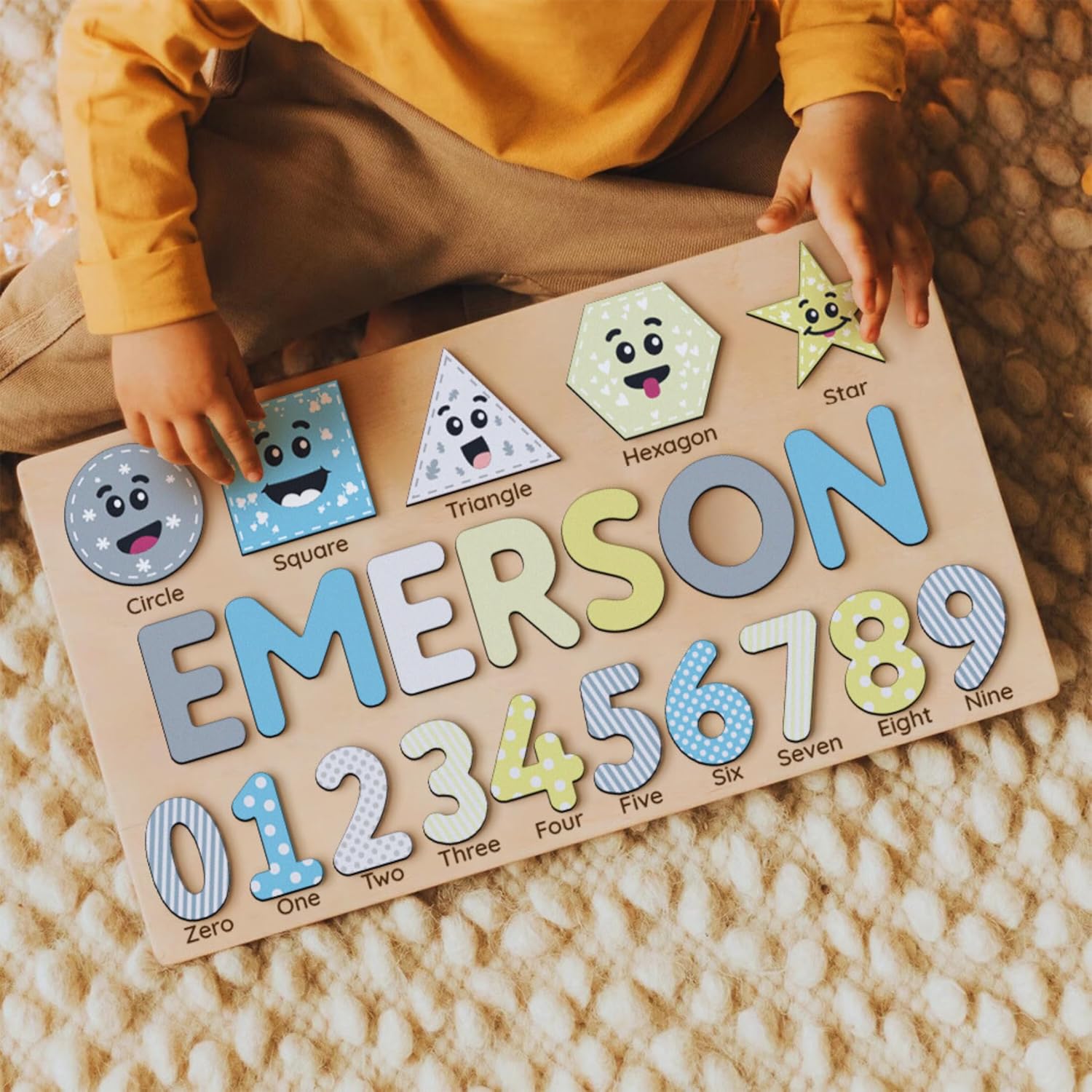 Personalized Wooden Shape Puzzle for Toddlers with Babys Name