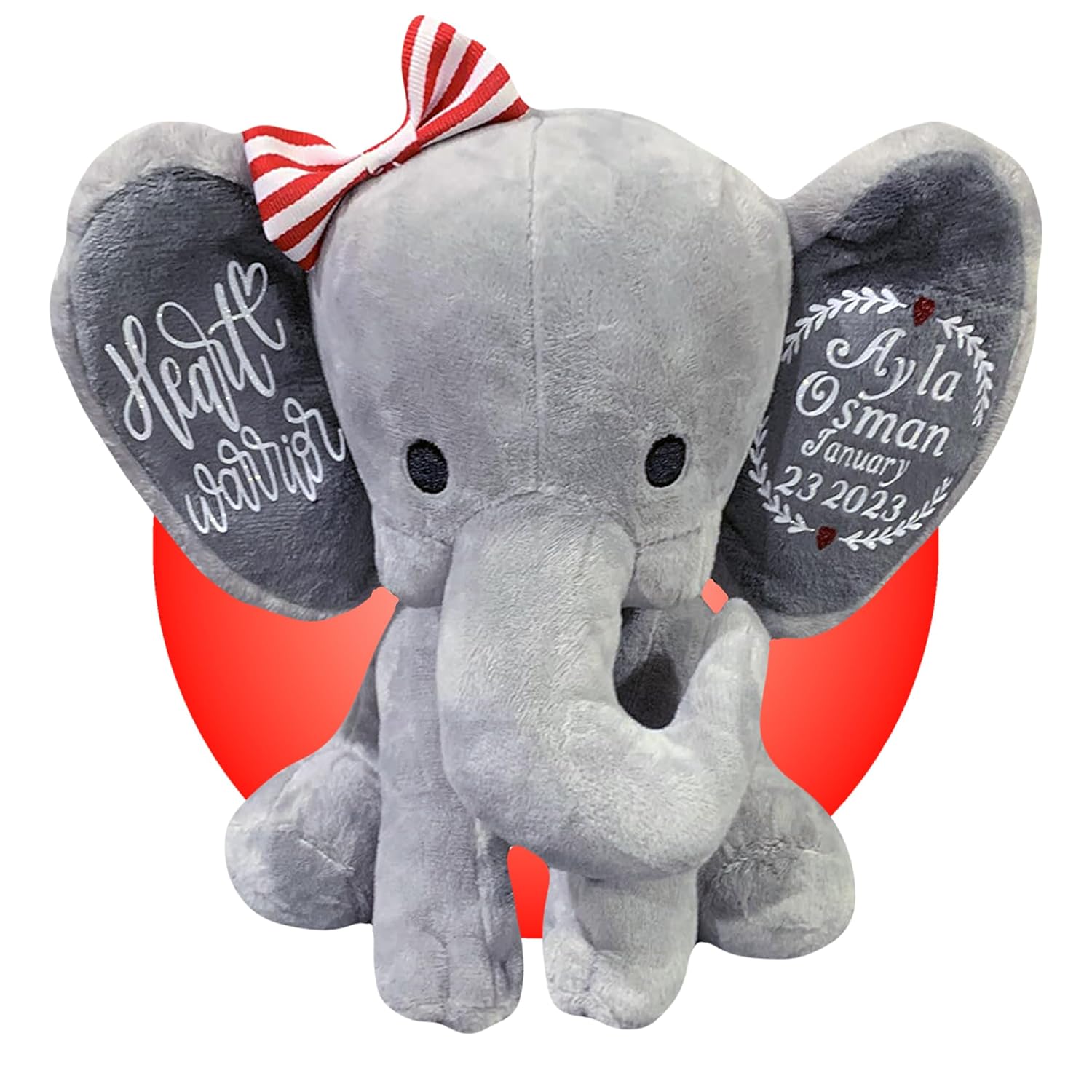 Personalized Gray Elephant Stuffed Animal for Heart Surgery Kids
