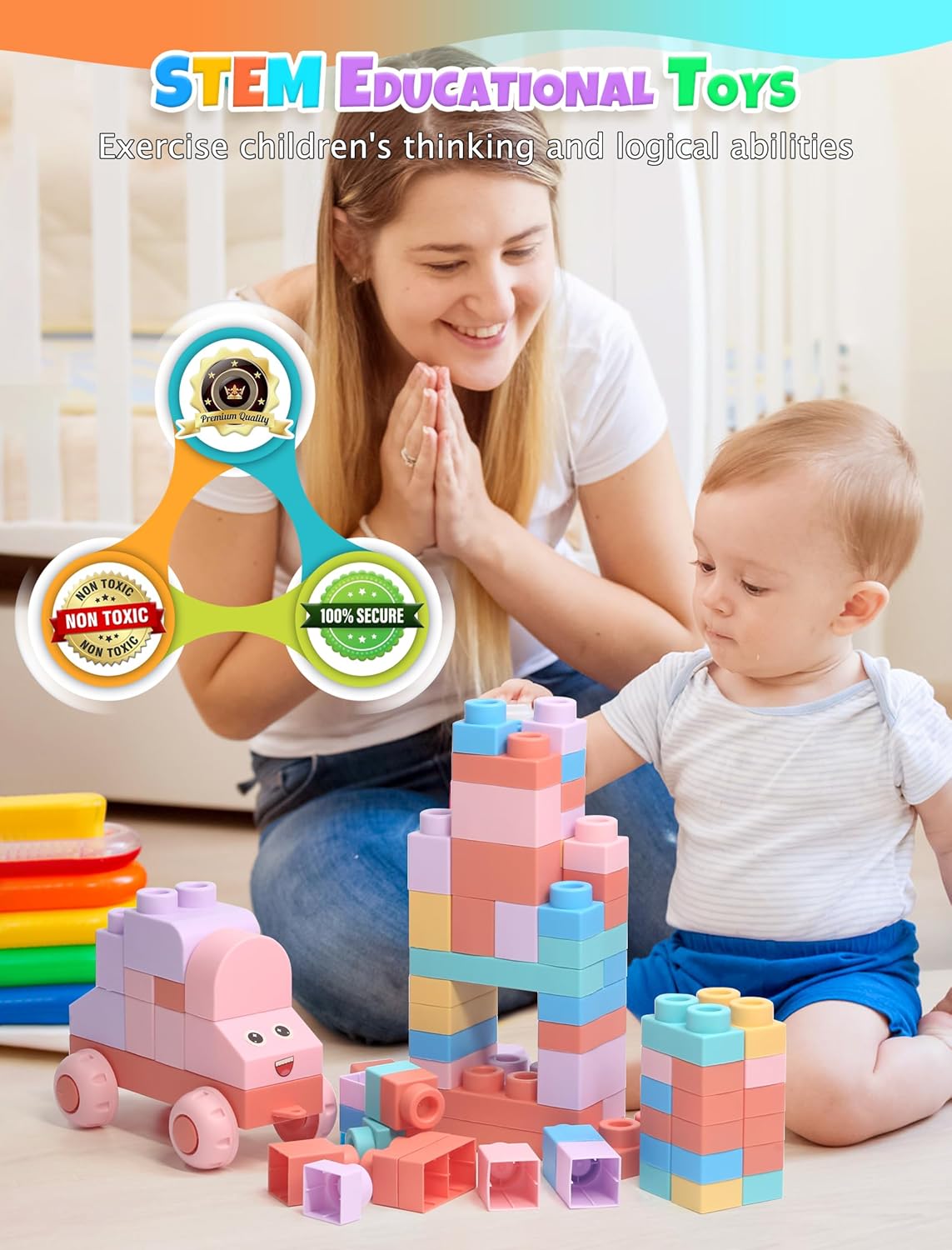 Abbabby Soft Building Blocks 101 Pcs Toy Set for Toddlers