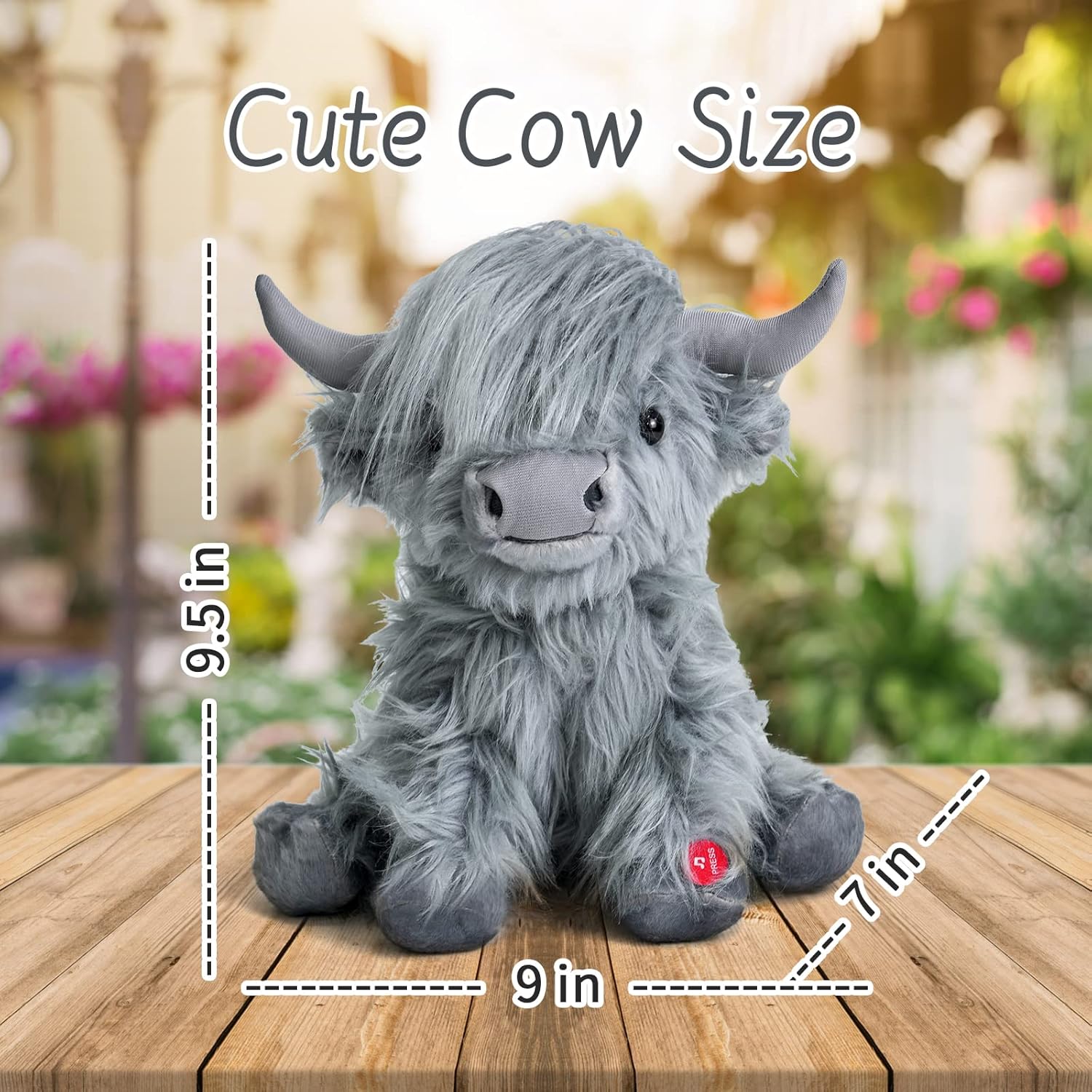 Tonpect Highland Cow Stuffed Animal with Mooing Sound 10 Inch Cuddly Farm Toy