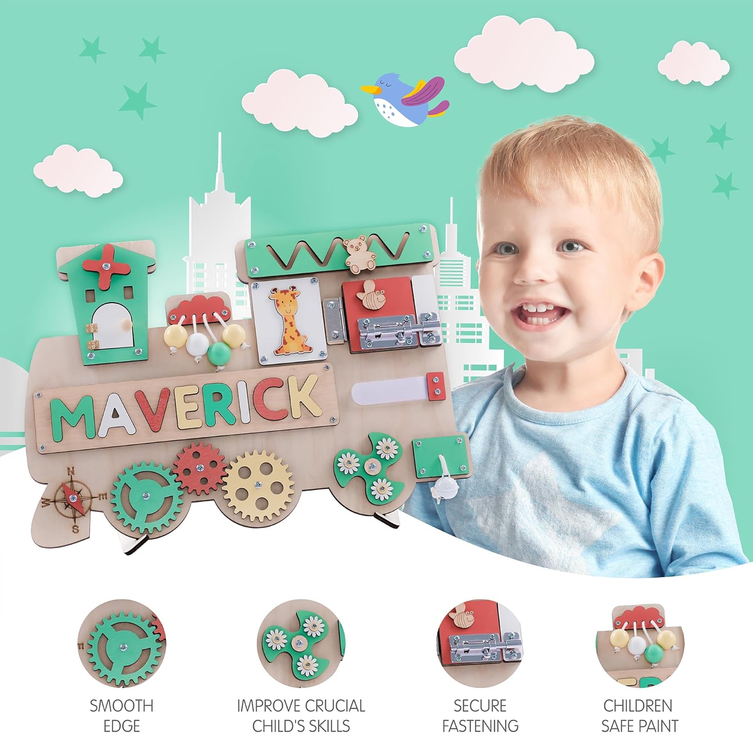 Custom Name Puzzle for Toddlers - Montessori Wooden Busy Board