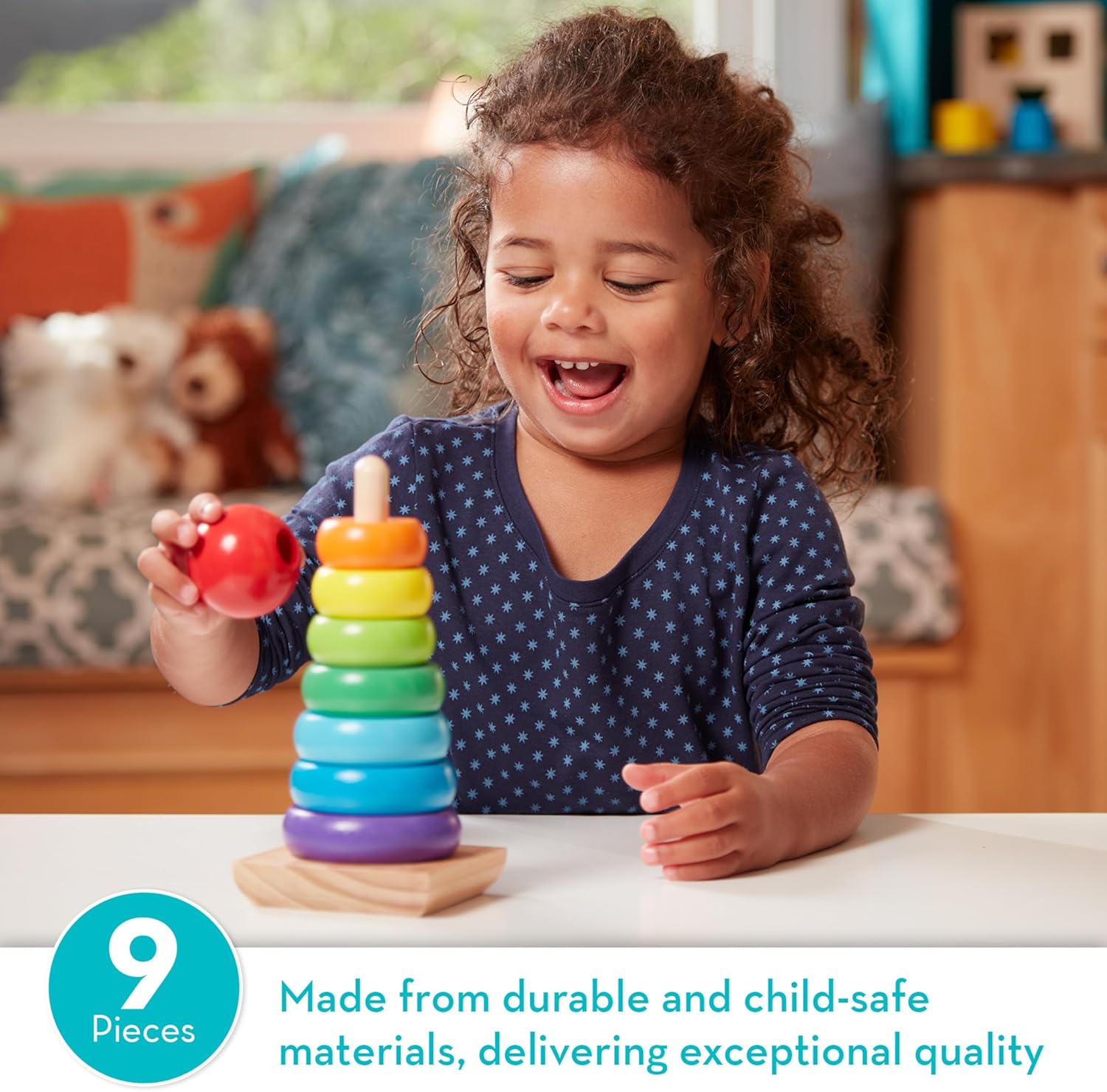 Melissa Doug Rainbow Stacker Wooden Rings Toy