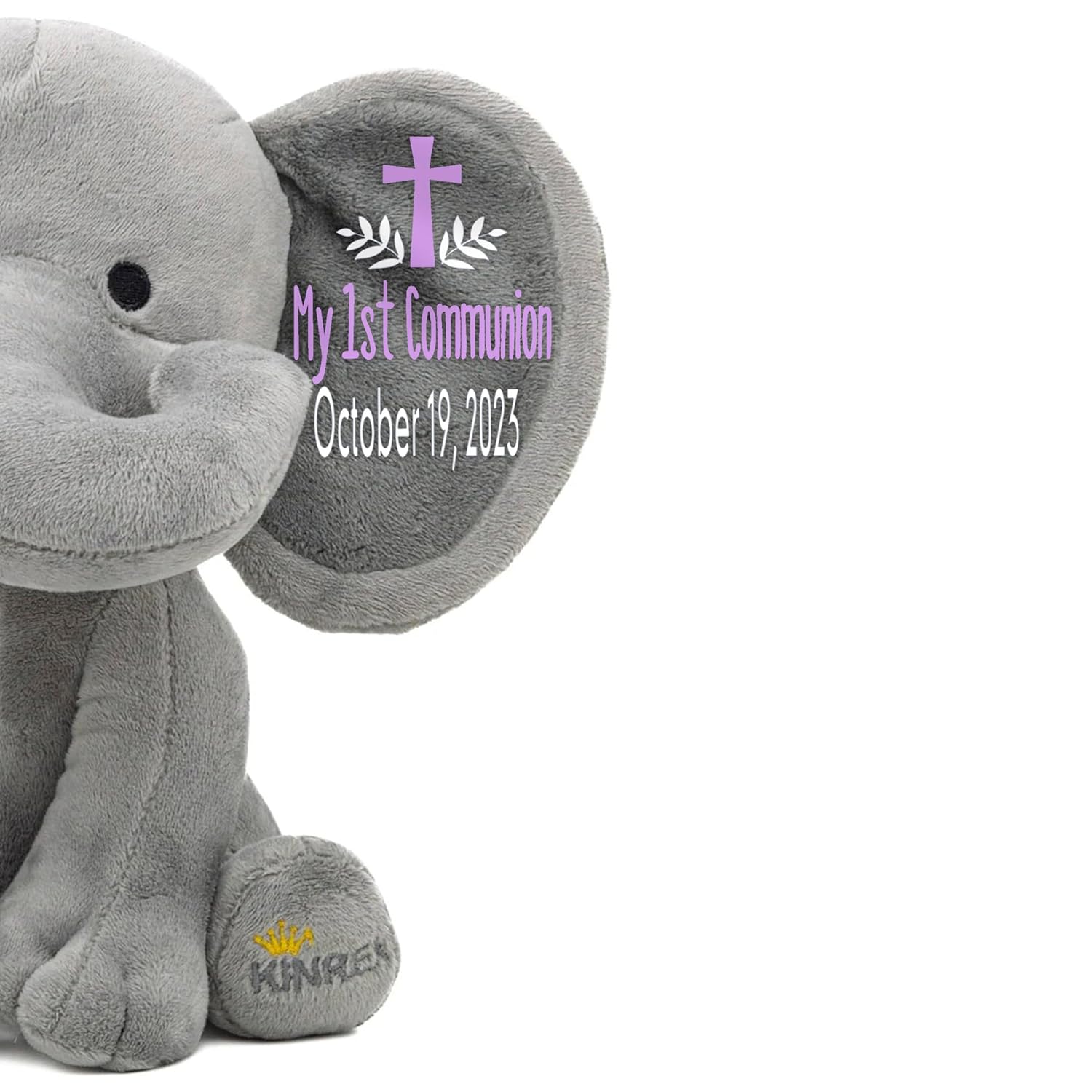 Personalized Elephant Stuffed Animal - My 1st Communion Gift Gray 9 Inches