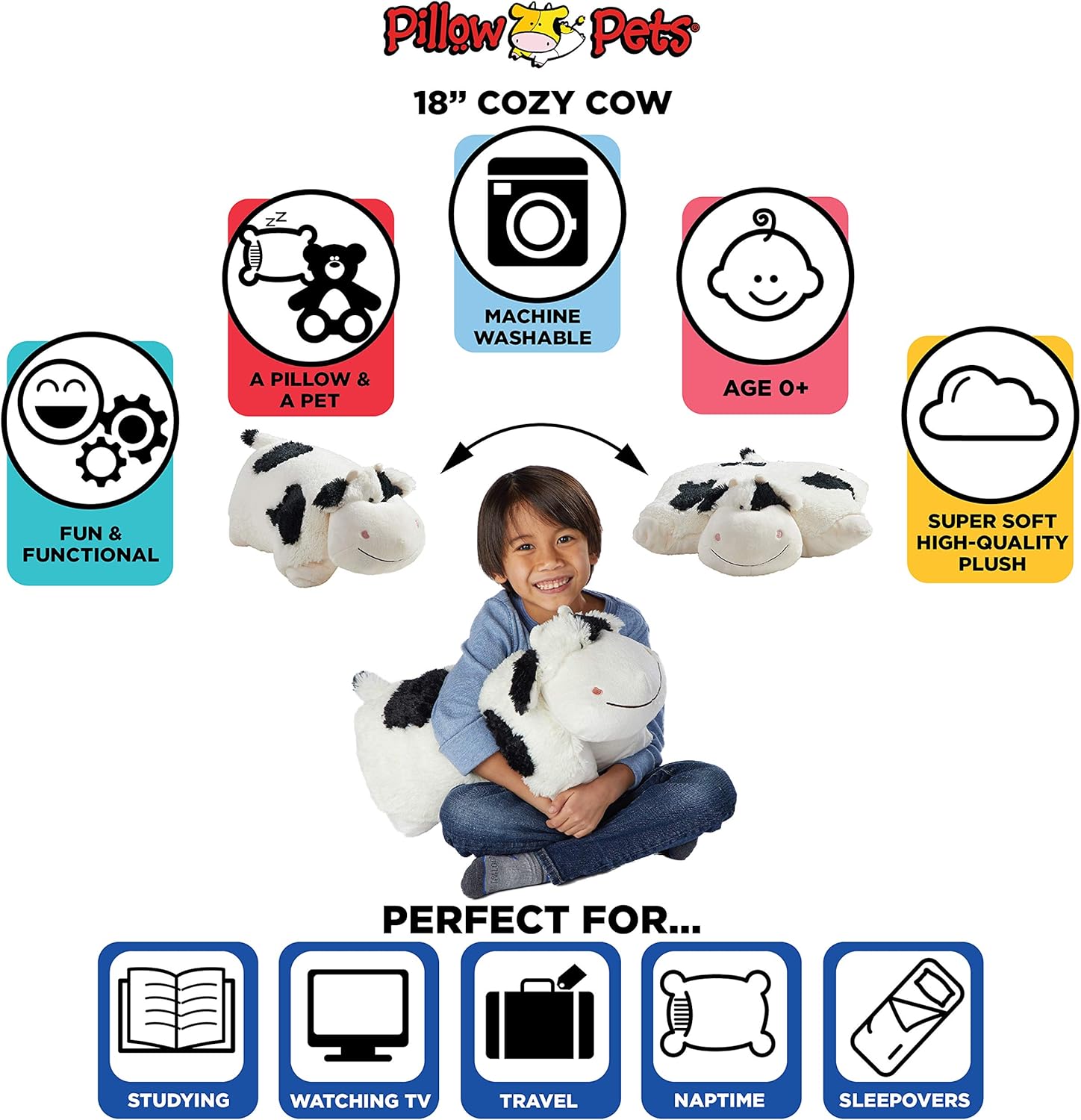 Pillow Pets Originals Cozy Cow 18 Plush Toy 1