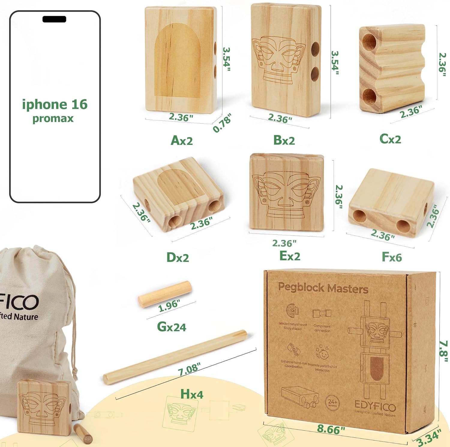 Edyfico TDD101 Wooden Blocks 44pcs STEM Montessori Set
