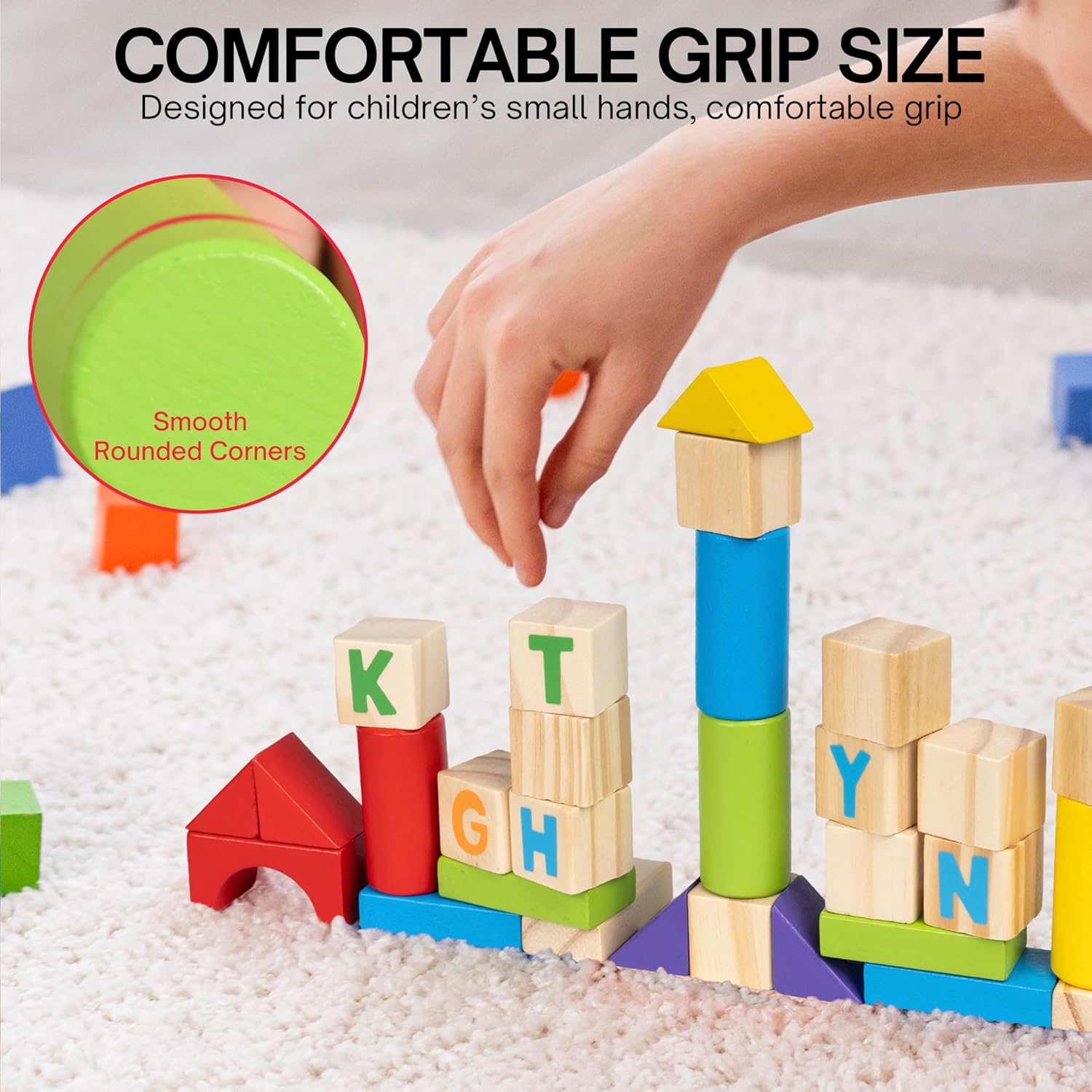 Alphabet Number Wooden Stacking Blocks Set for Toddlers