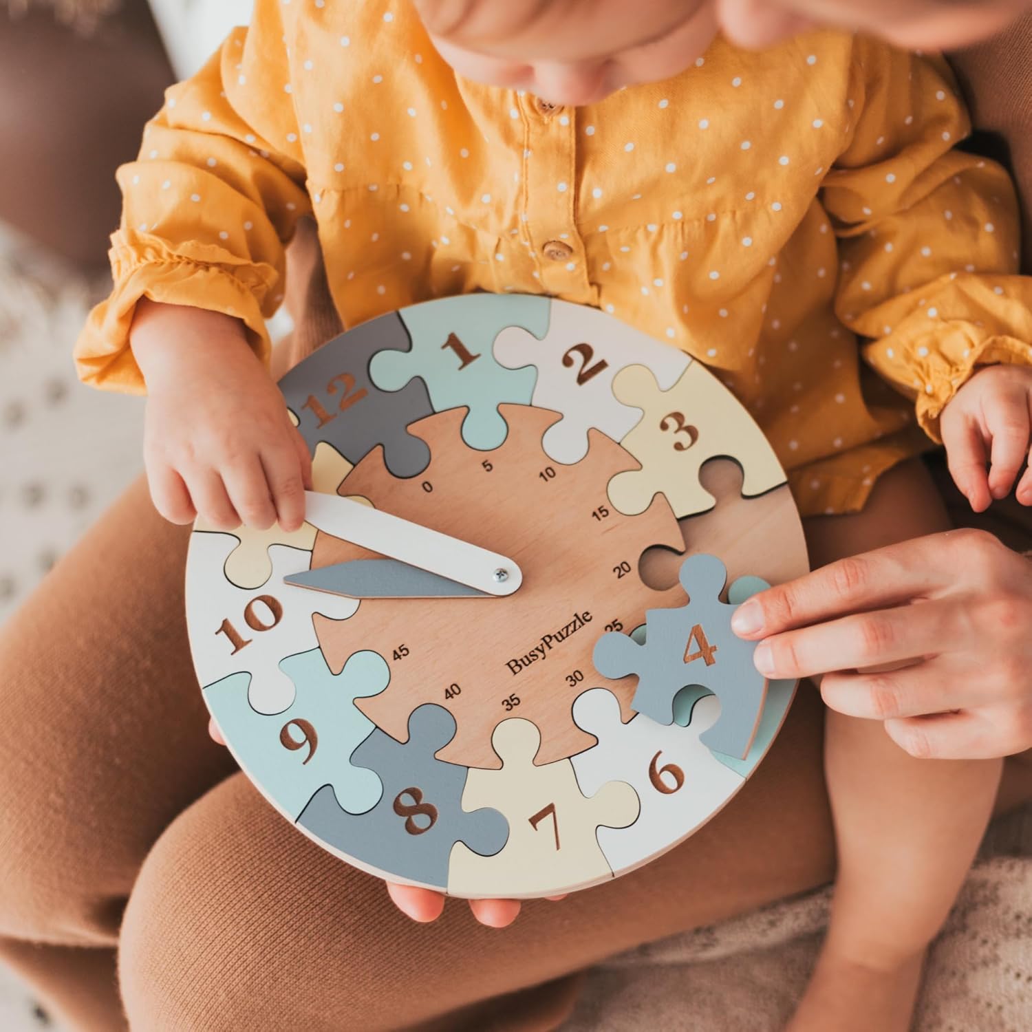 Wooden Montessori Clock Puzzle with Rainbow Colors