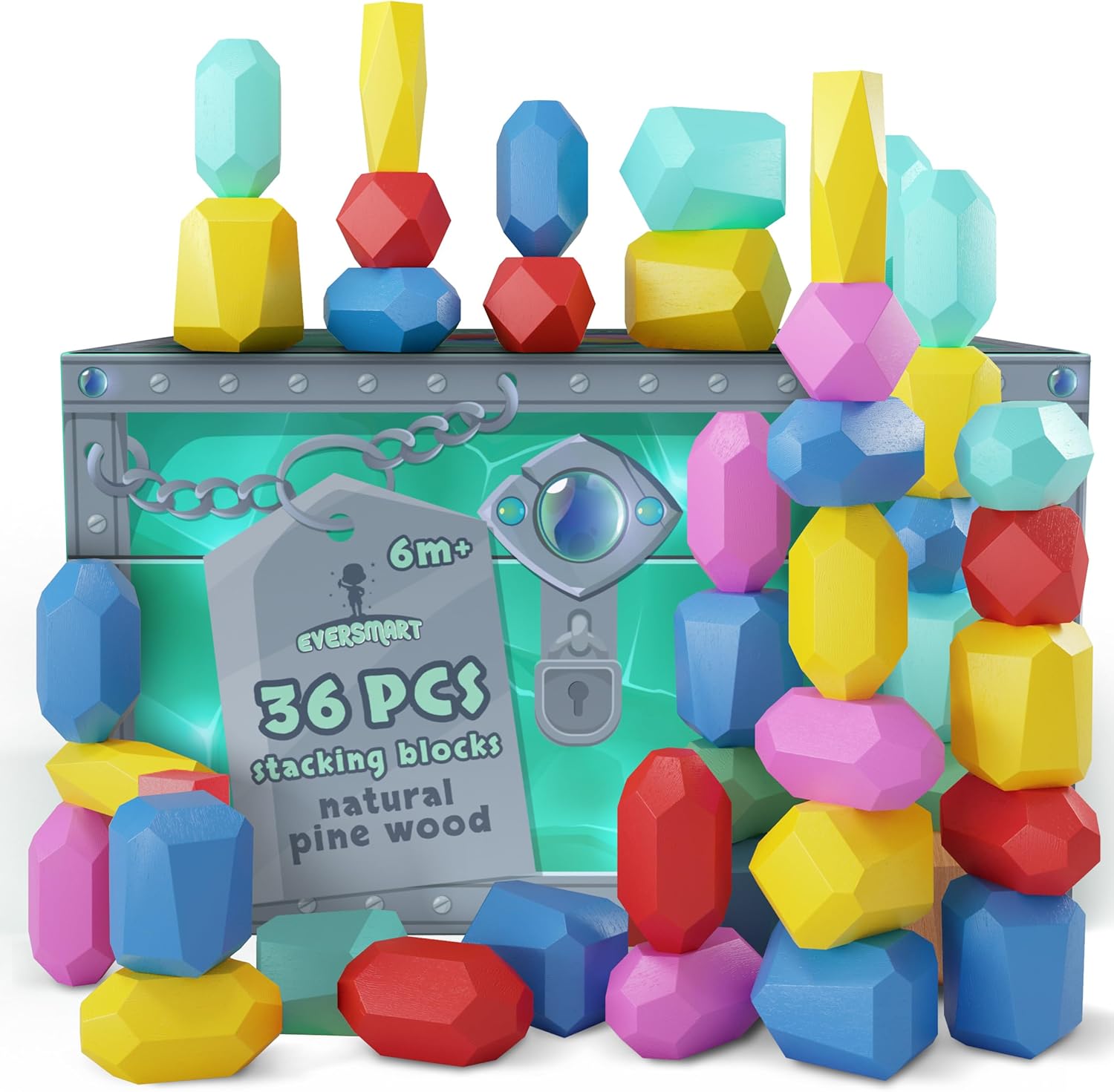 EVERSMART Wooden Stacking Blocks Safe Educational Durable