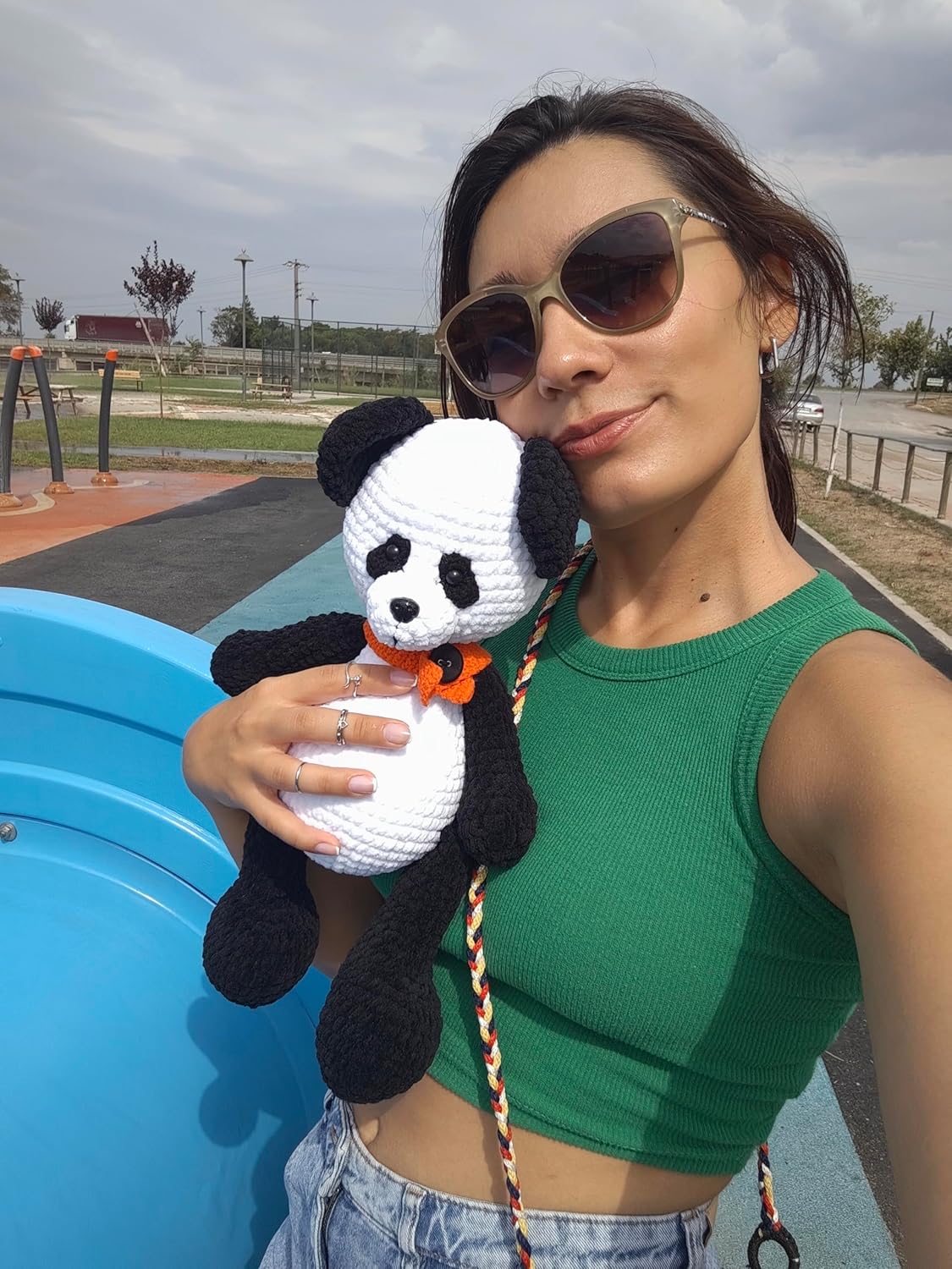 Handmade Crochet Panda Bear with Red Scarf