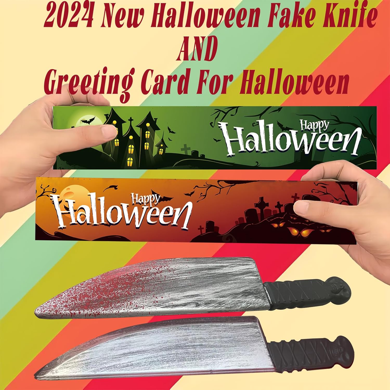 2Pcs Halloween Fake Knife Prop with Fake Blood