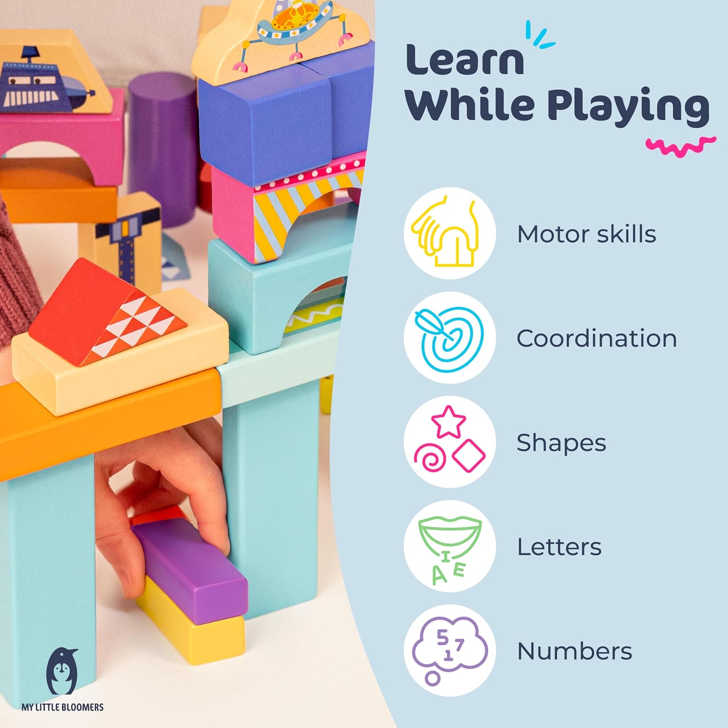 106 Piece Wooden Blocks Set for Kids