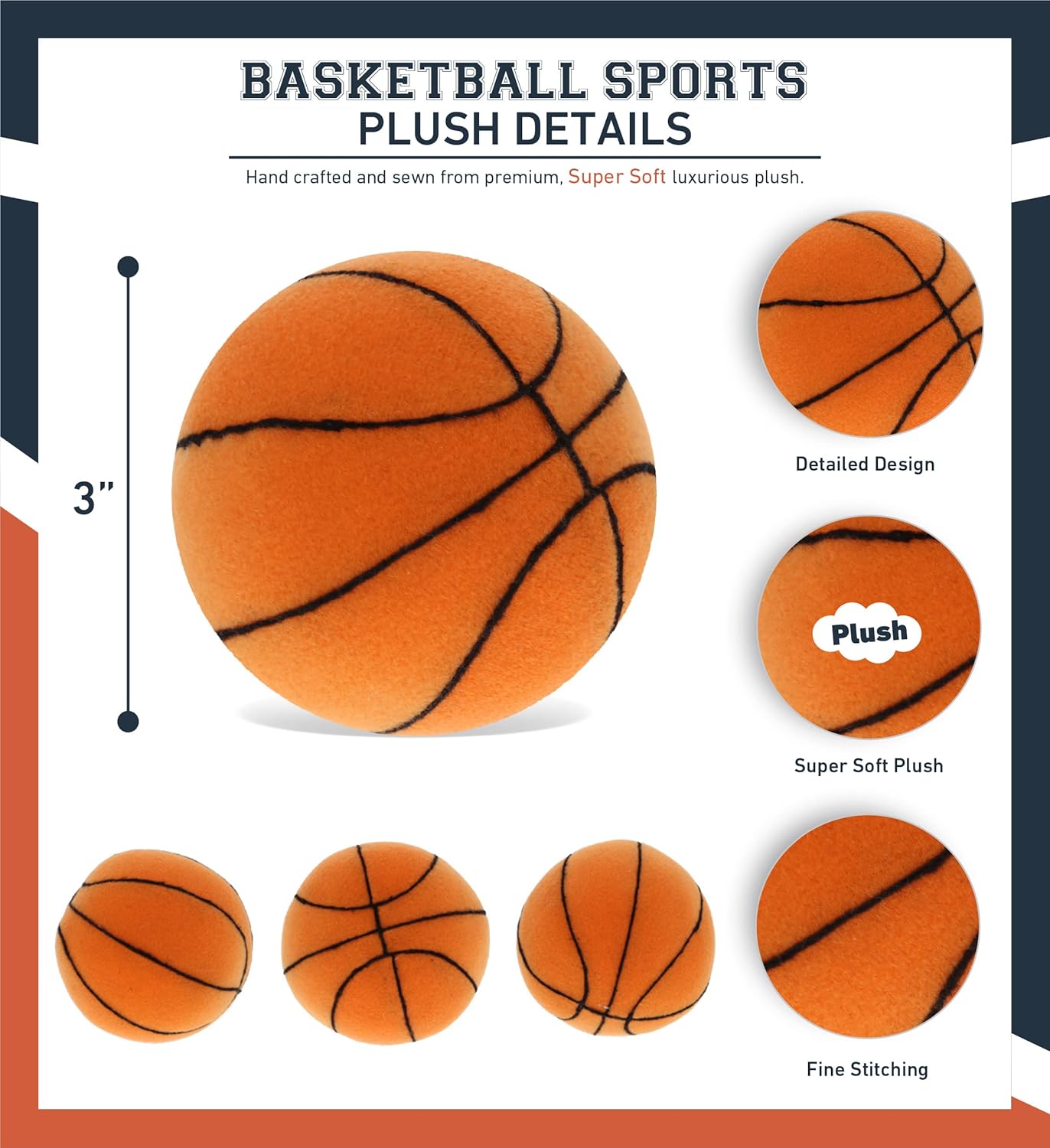 DolliBu Small Stuffed Basketball Plush - 3 Inches